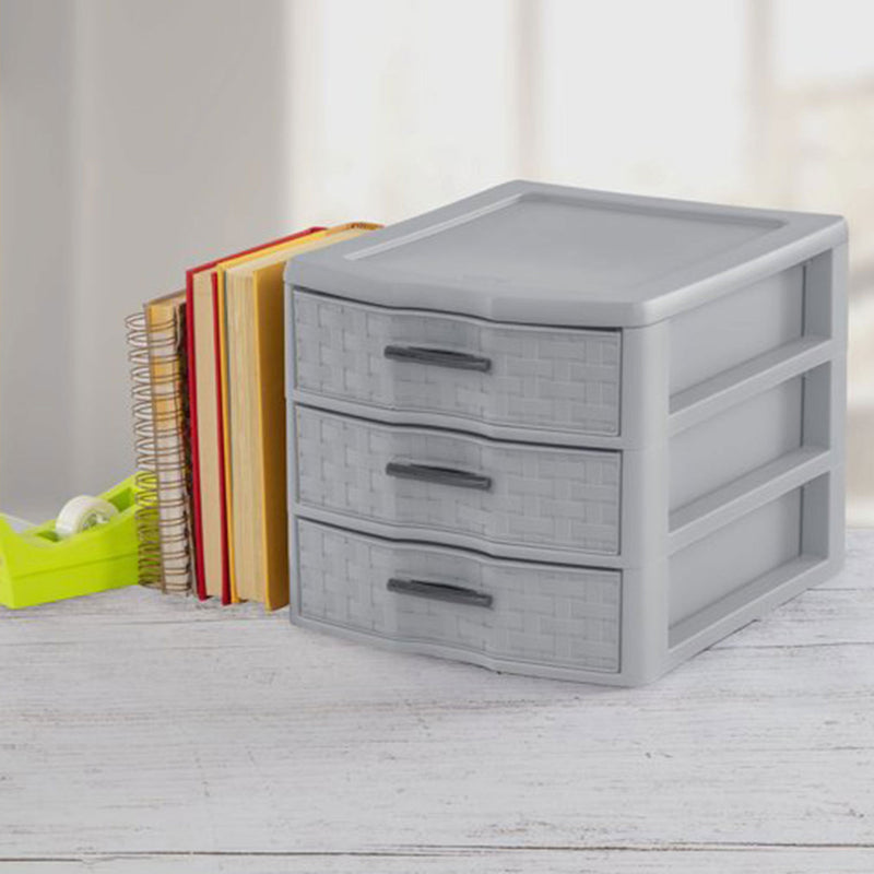 Sterilite Medium Weave 3 Drawer Storage Unit Versatile Organizer, Grey (16 Pack)