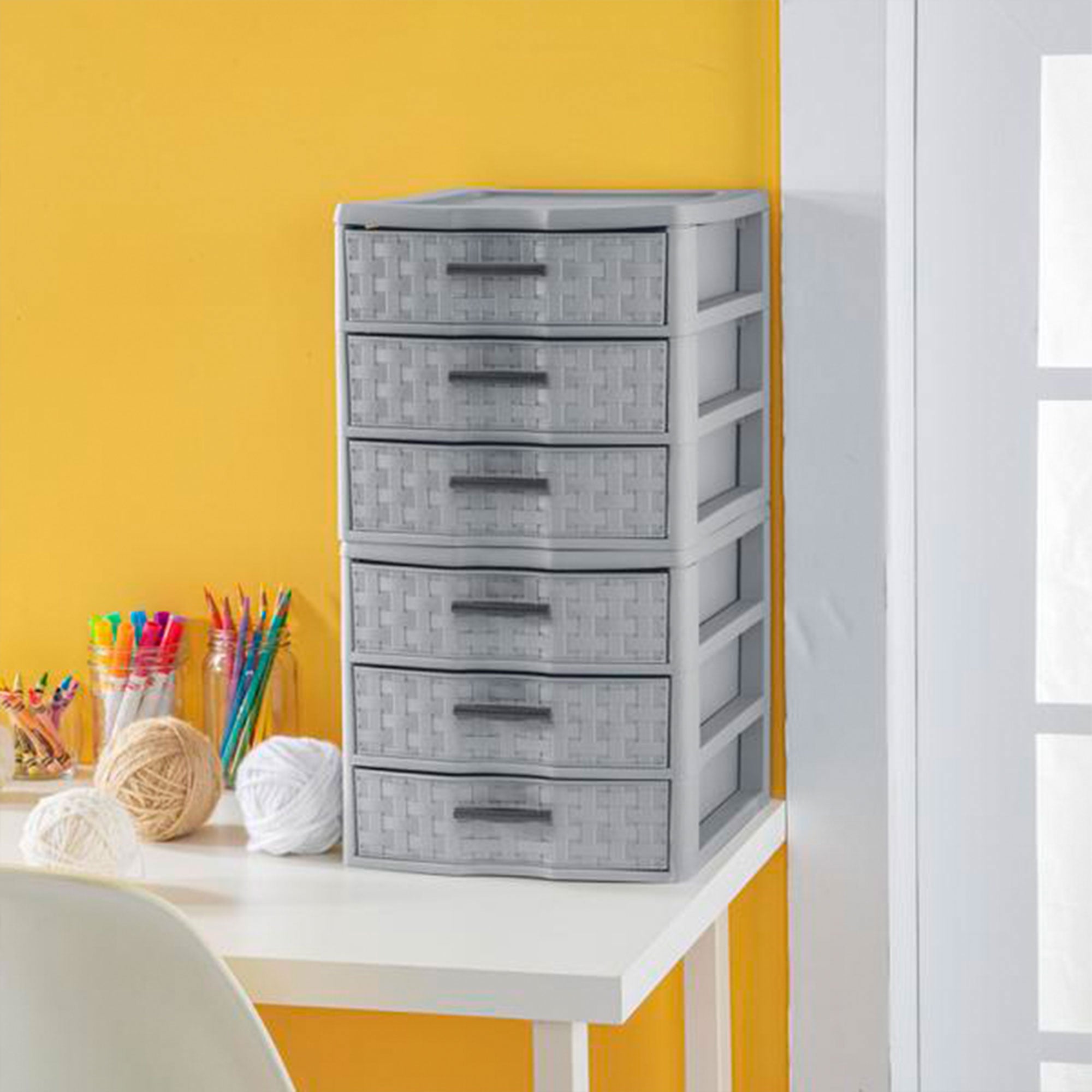 Sterilite Medium Weave 3 Drawer Storage Unit Versatile Organizer, Grey (16 Pack)