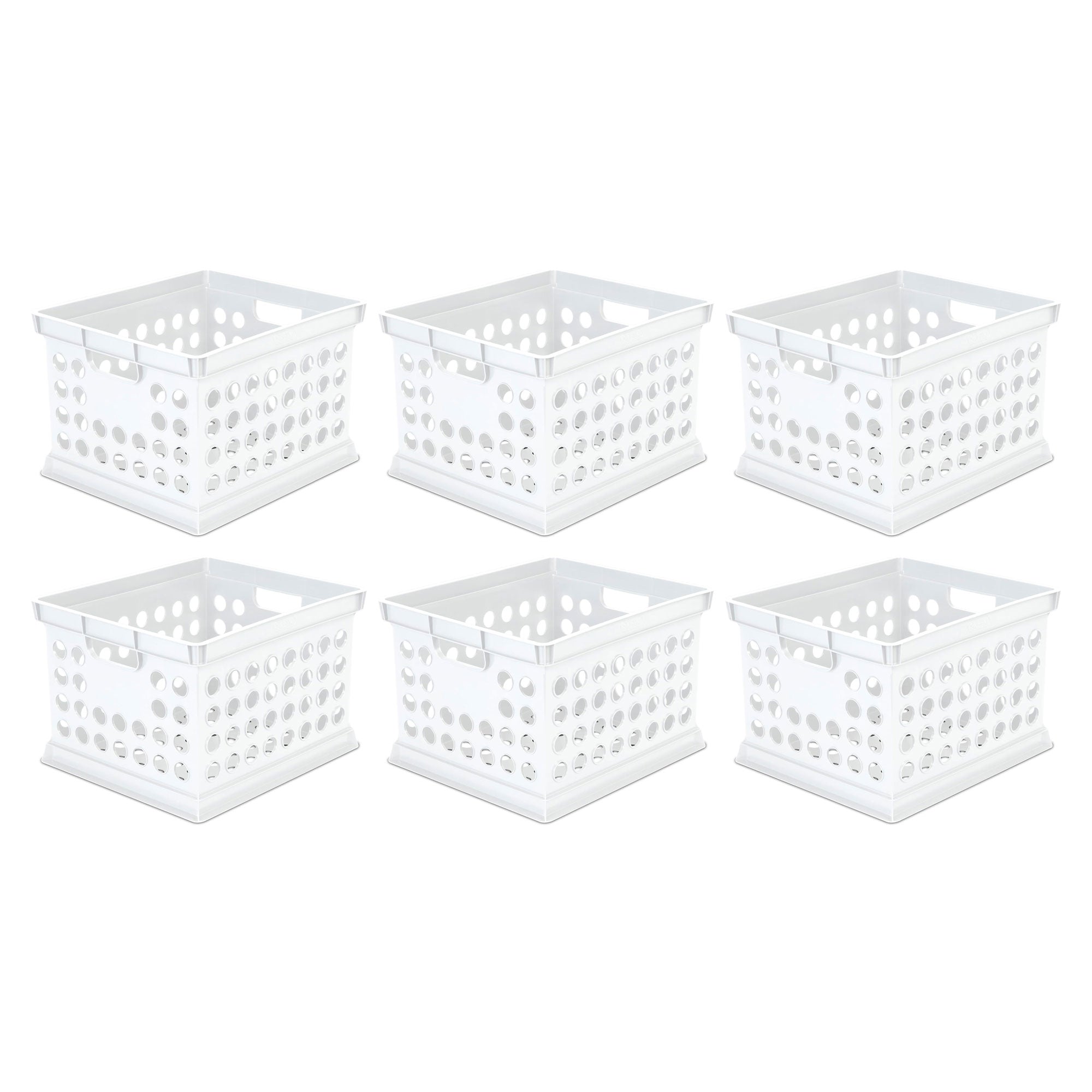 Sterilite Stackable Plastic Storage Open Crate Bin Organizer Box, White, 6-Pack - VMInnovations