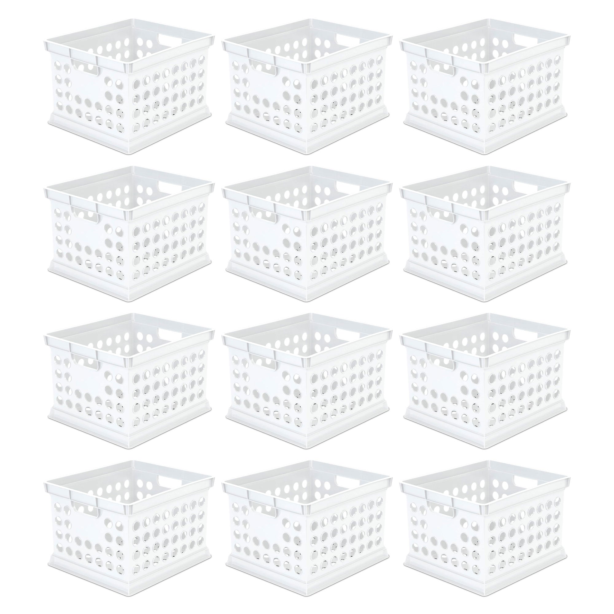 Sterilite Stackable Plastic Storage Open Crate Bin Organizer Box, White, 12-Pack - VMInnovations