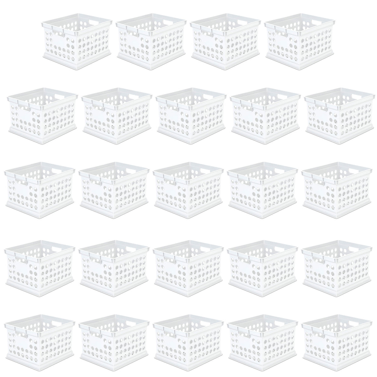 Sterilite Stackable Plastic Storage Open Crate Bin Organizer Box, White, 24-Pack