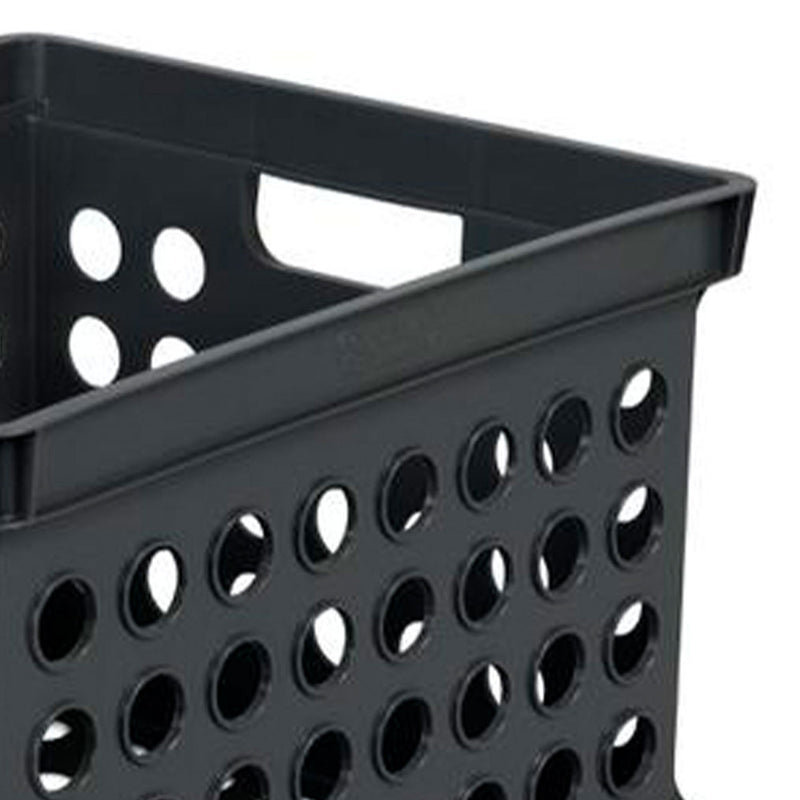 Sterilite Stackable Plastic Storage Open Crate Bin Organizer Box, Black (6 Pack)