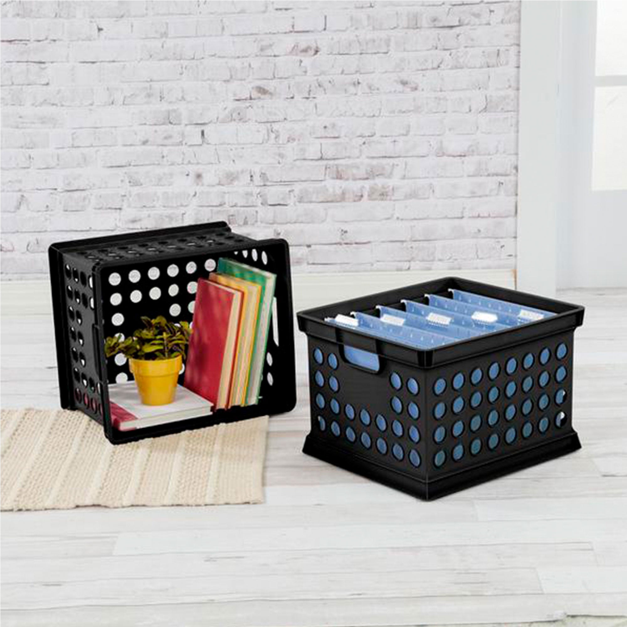 Sterilite Stackable Plastic Storage Open Crate Bin Organizer Box, Black, 24 Pack - VMInnovations