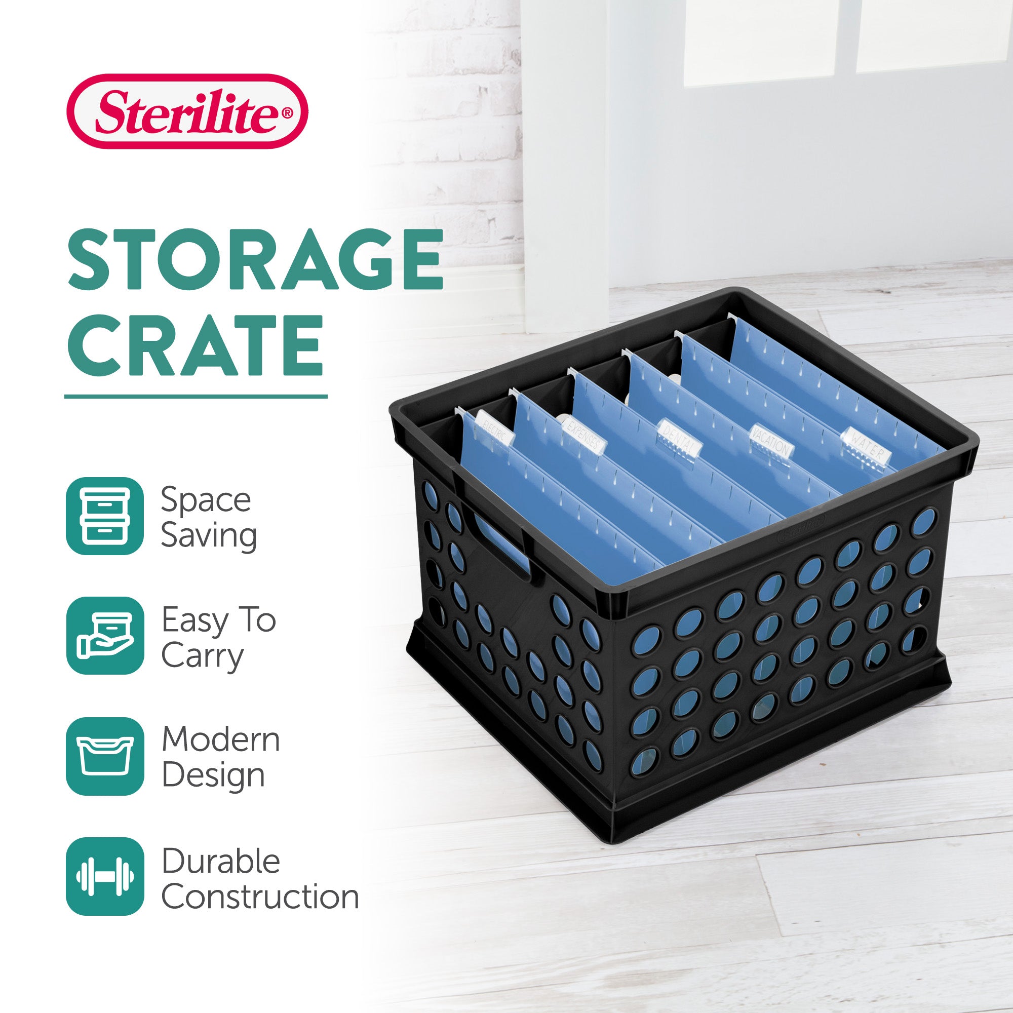 Sterilite Stackable Plastic Storage Open Crate Bin Organizer Box, Black, 24 Pack - VMInnovations