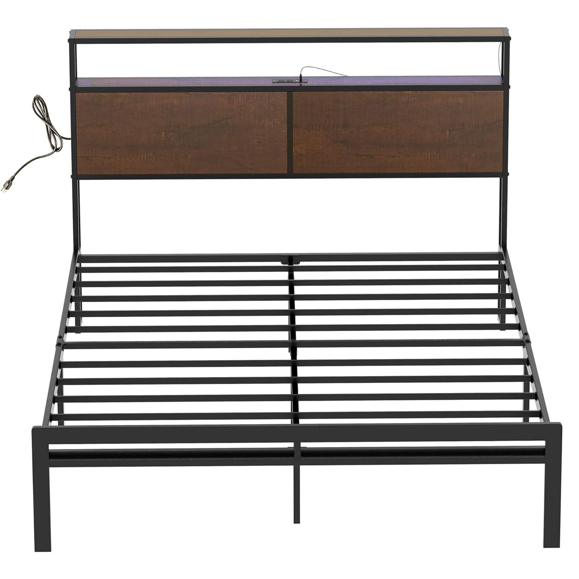 HAUSOURCE Queen Bed Frame with Storage Headboard/Metal Platform Bed (Open Box) - VMInnovations