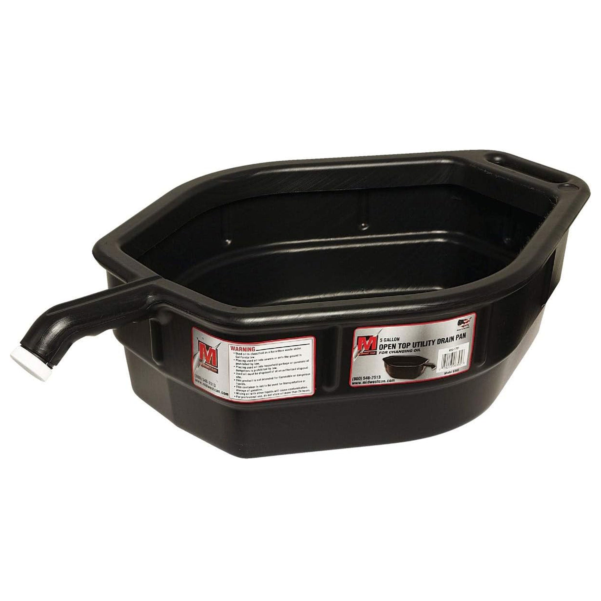 Midwest Can 5 Gal Open Top Drain Pan with Back Handle & Front Spout (Open Box) - VMInnovations