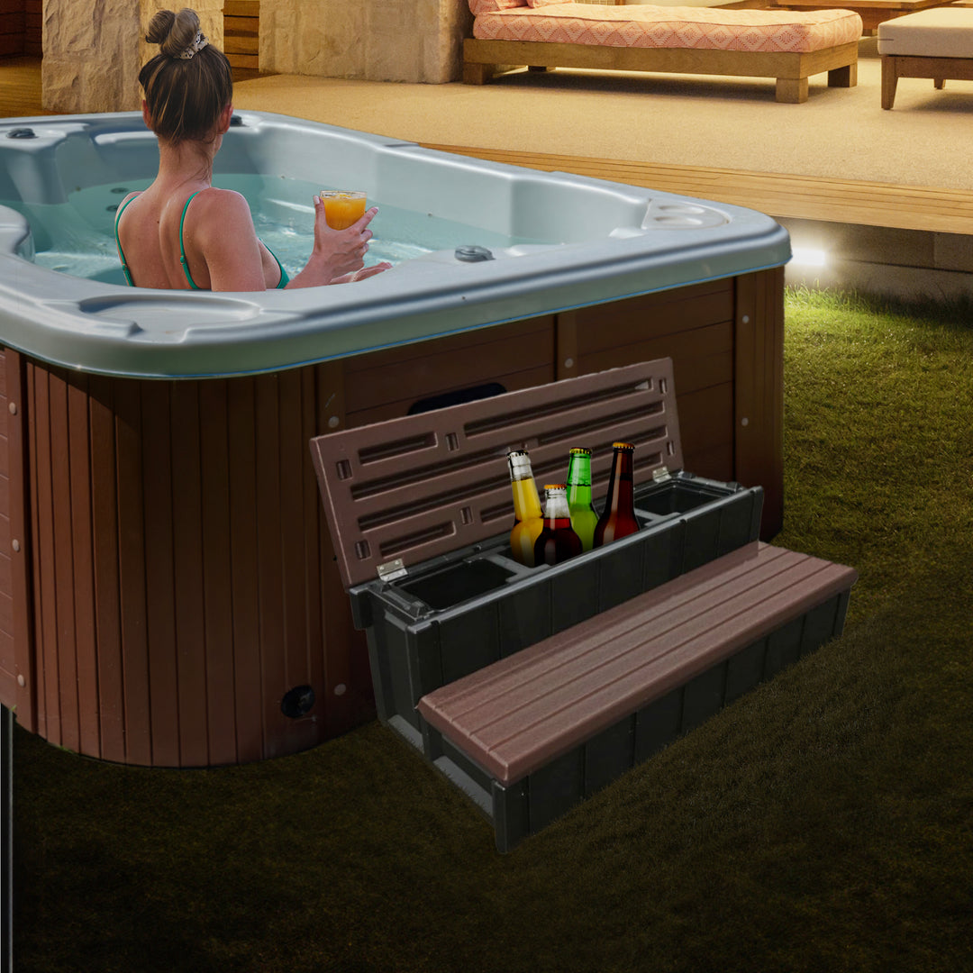 Confer Plastics Leisure Accents Outdoor Spa Hot Tub Storage Steps, Espresso - VMInnovations