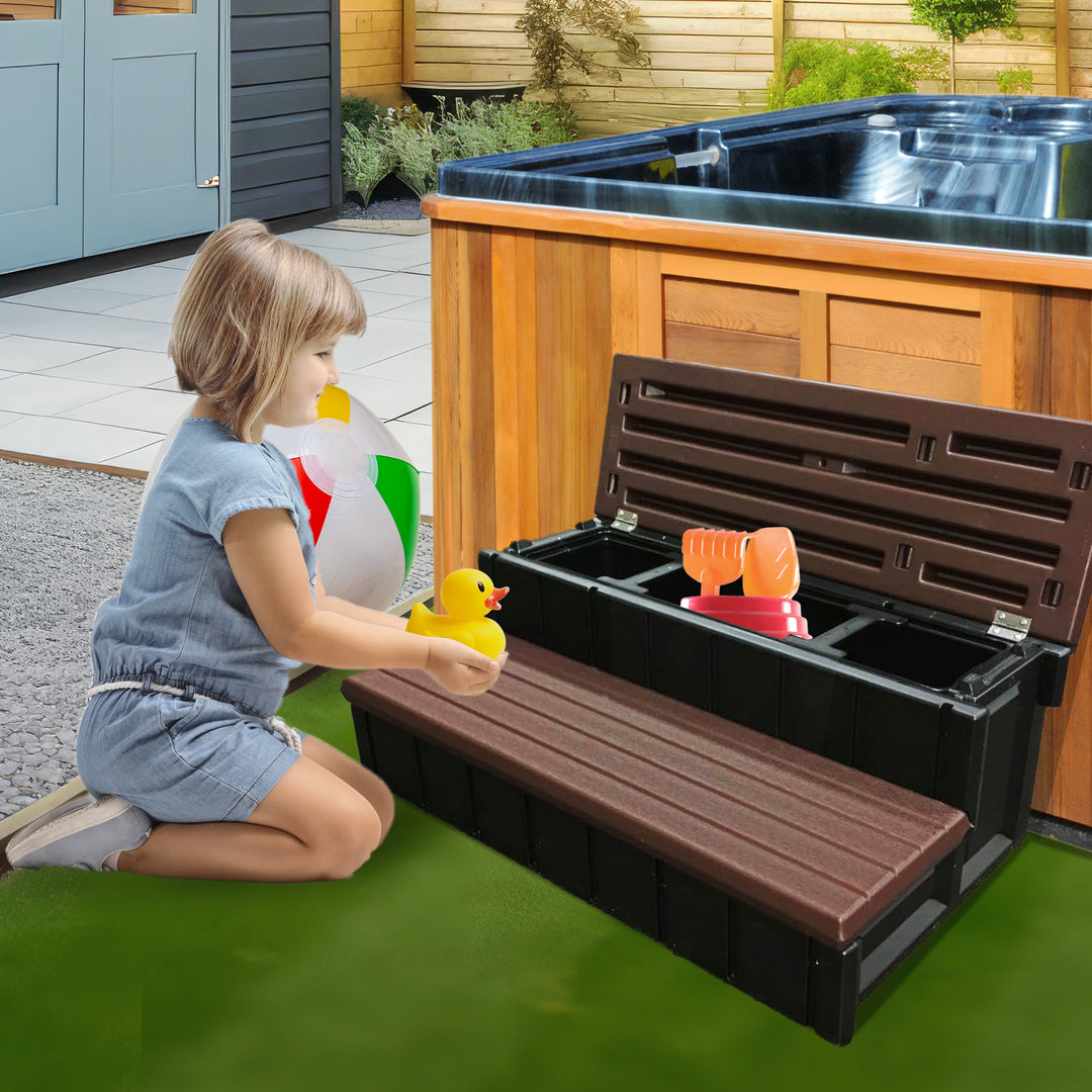 Confer Plastics Leisure Accents Outdoor Spa Hot Tub Storage Steps, Espresso - VMInnovations