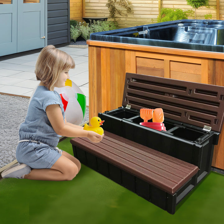Confer Plastics Leisure Accents Outdoor Spa Hot Tub Storage Steps, Espresso - VMInnovations