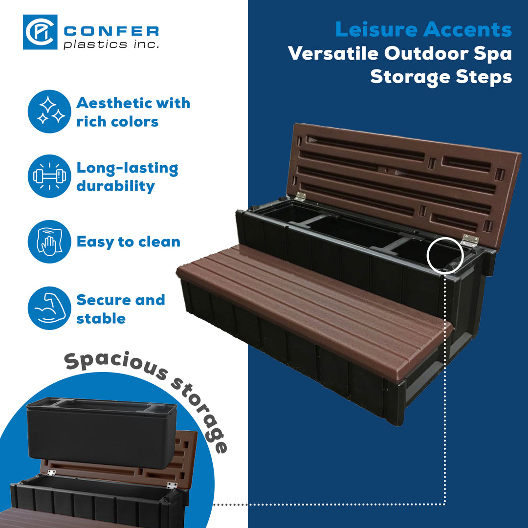 Confer Plastics Leisure Accents Outdoor Spa Hot Tub Storage Steps, Espresso - VMInnovations