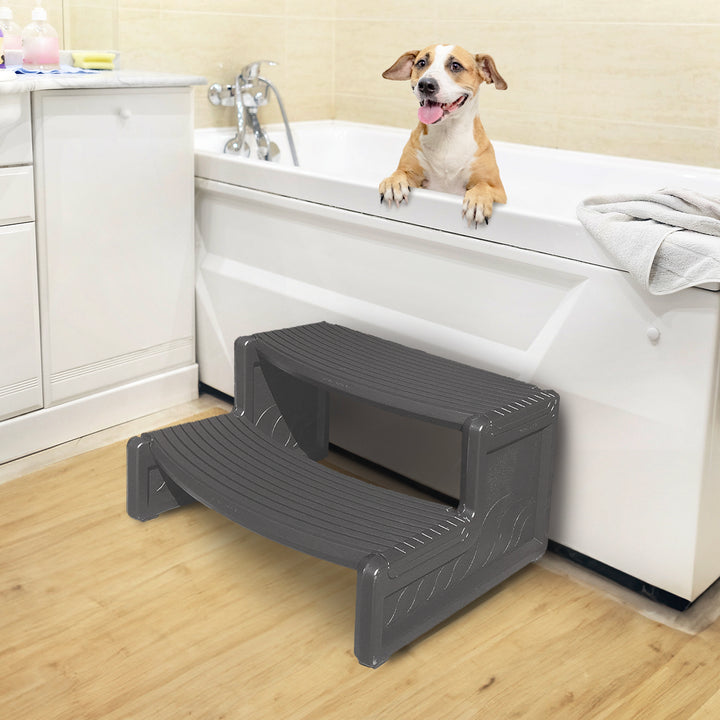 Confer Plastics Handi-Step Spa Hot Tub Stairs for Straight/Curved Spas, Charcoal - VMInnovations