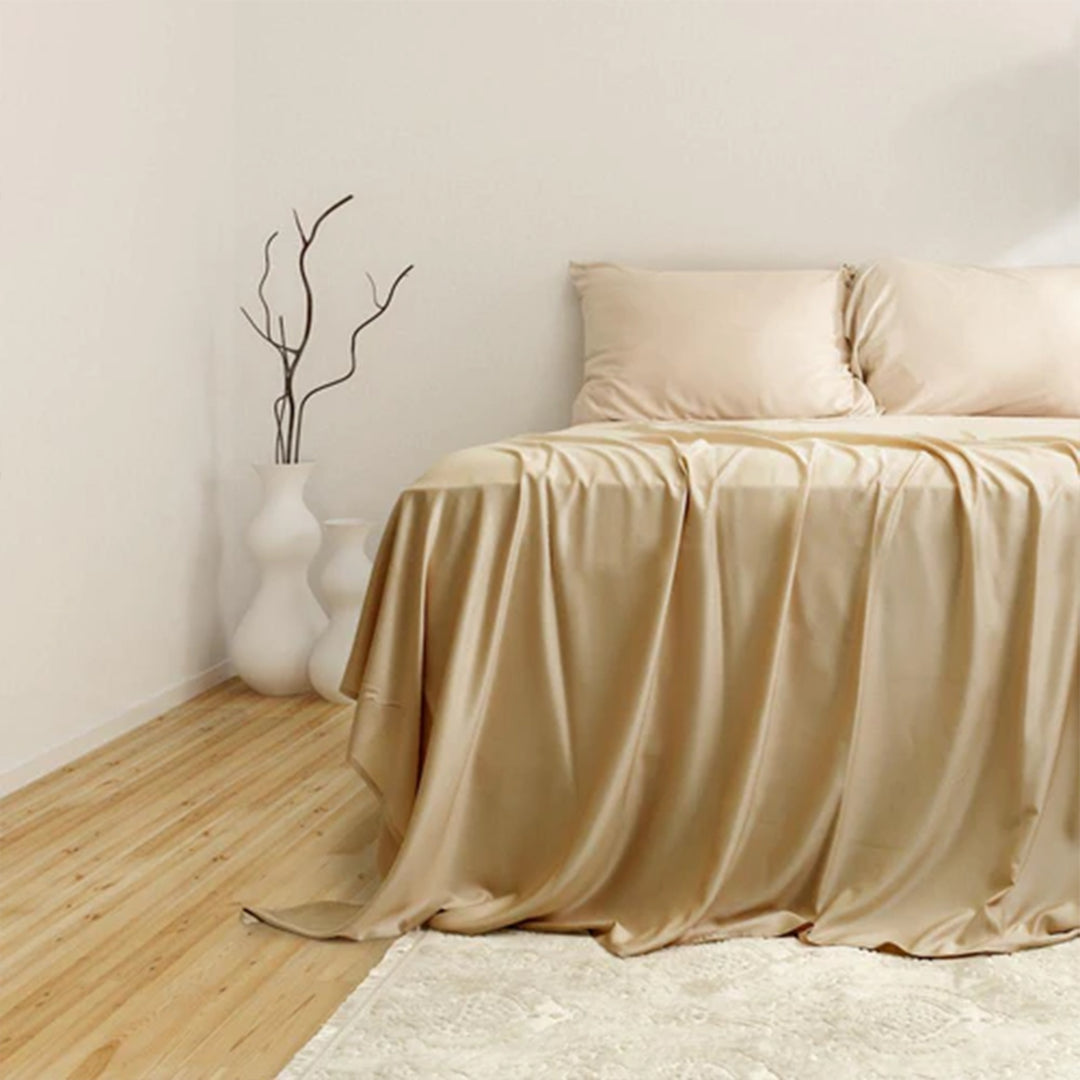 Sleepgram Viscose from Bamboo Full Bed Sheet Set with 2 Pillowcases, Sand - VMInnovations
