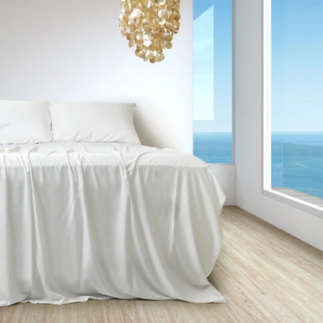 Sleepgram Viscose from Bamboo Full Bed Sheet Set with 2 Pillowcases, White - VMInnovations