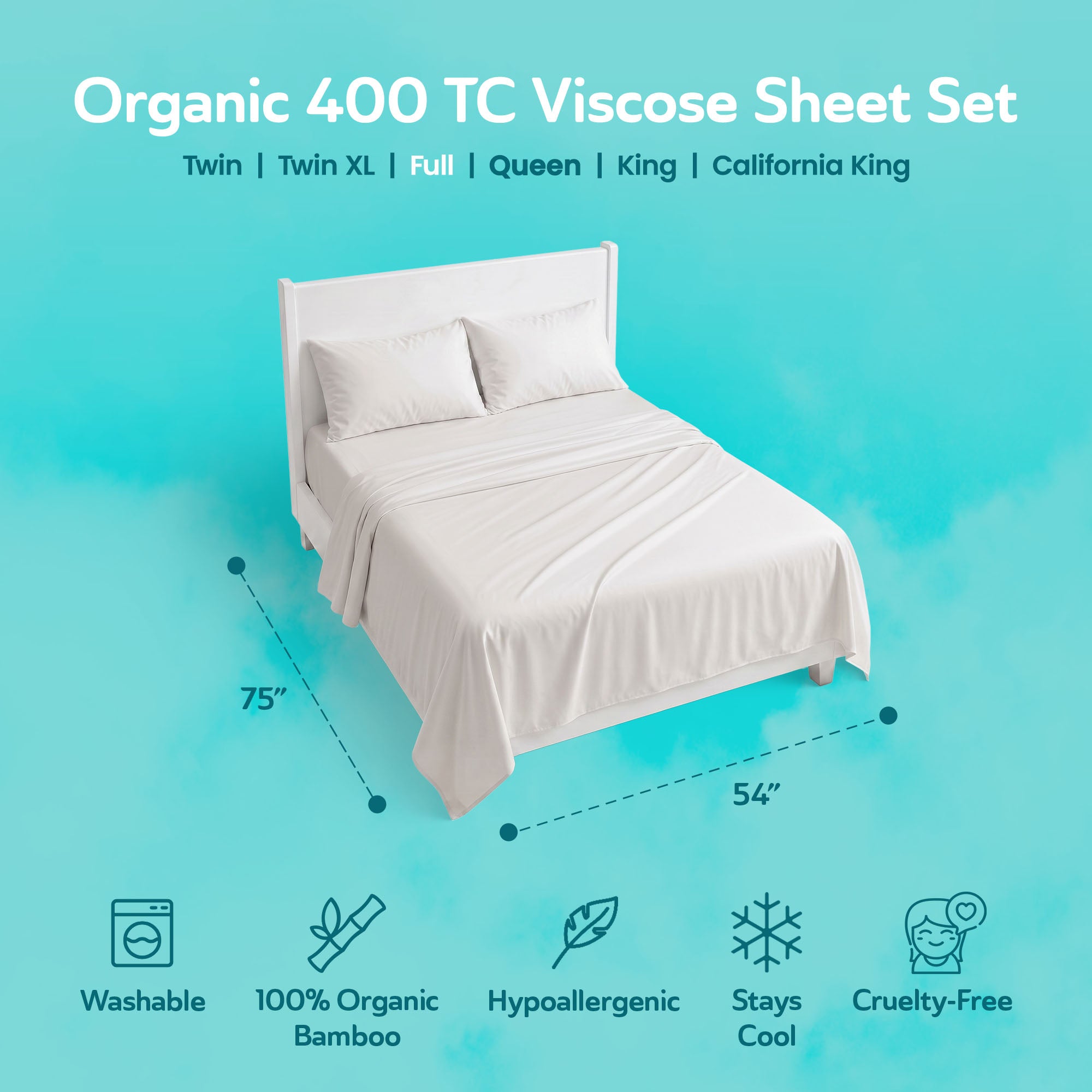 Sleepgram Viscose from Bamboo Full Bed Sheet Set with 2 Pillowcases, White