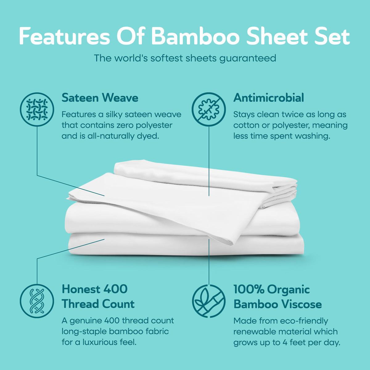 Sleepgram Viscose from Bamboo King Bed Sheet Set w/2 Pillowcases, White (Used)