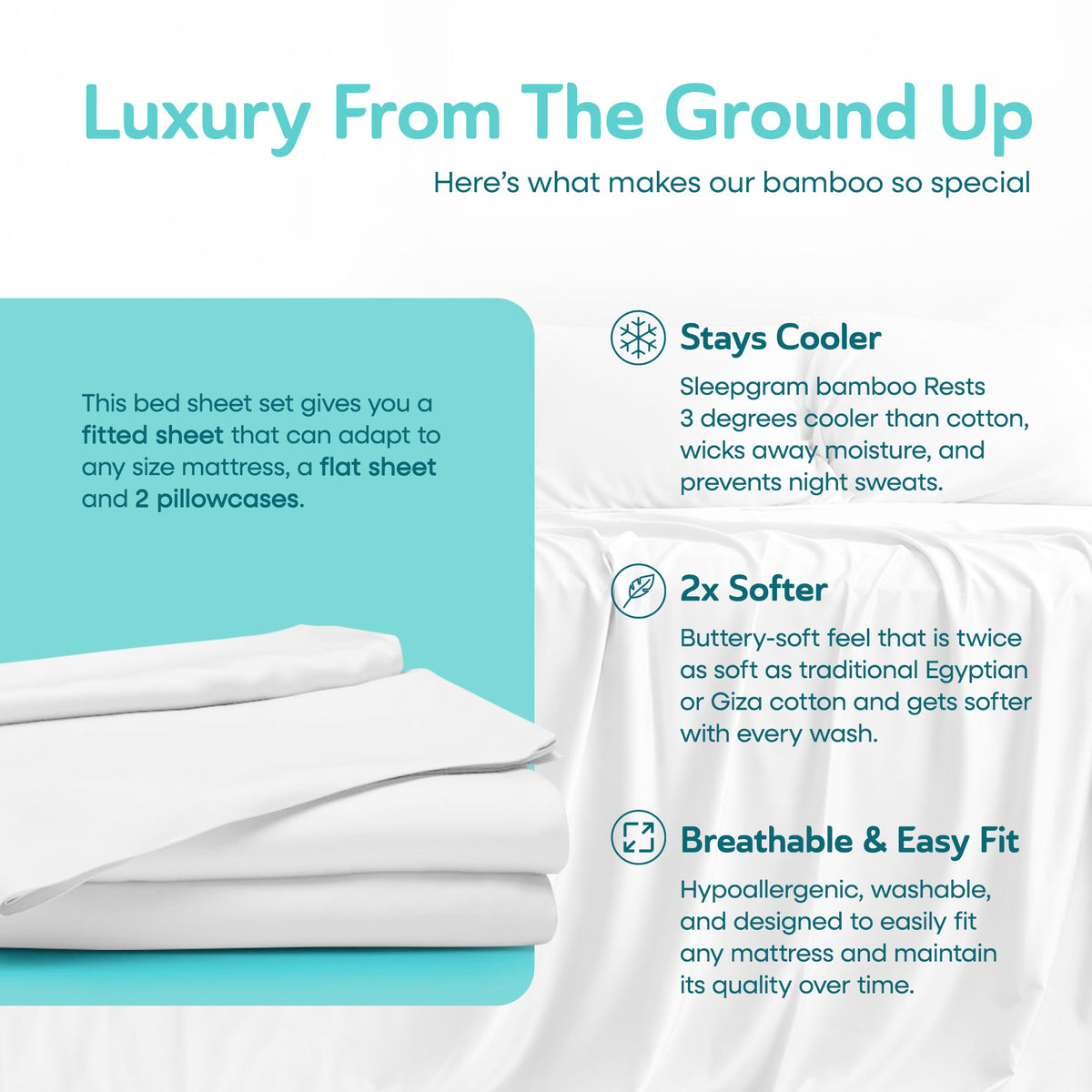 Sleepgram Viscose from Bamboo Twin Bed Sheet Set w/2 Pillowcases,White(Open Box)