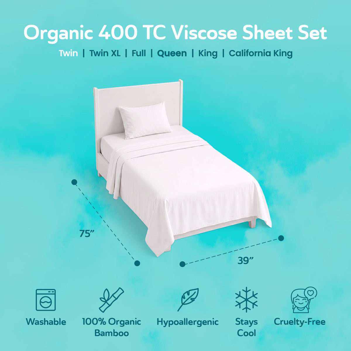 Sleepgram Viscose from Bamboo Twin Bed Sheet Set w/2 Pillowcases,White(Open Box)