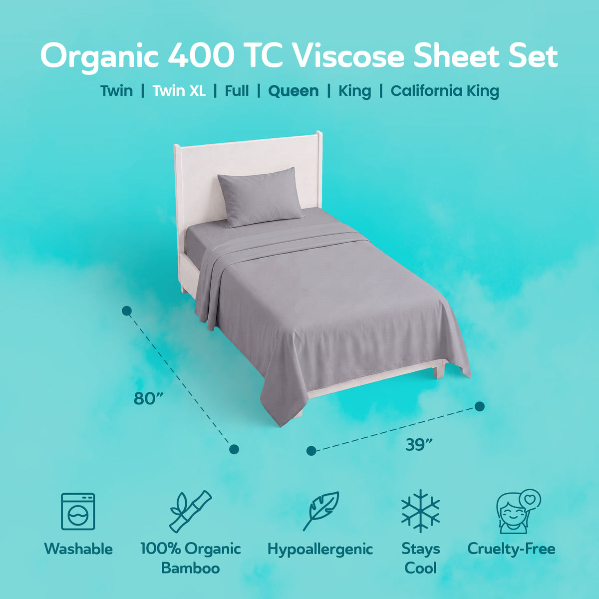 Sleepgram Bamboo Bed Sheet Set - 100% Pure Organic Bamboo Sheet Set - Breathable, Cooling, and Eco Friendly - 4 Pieces (Twin XL, Grey)