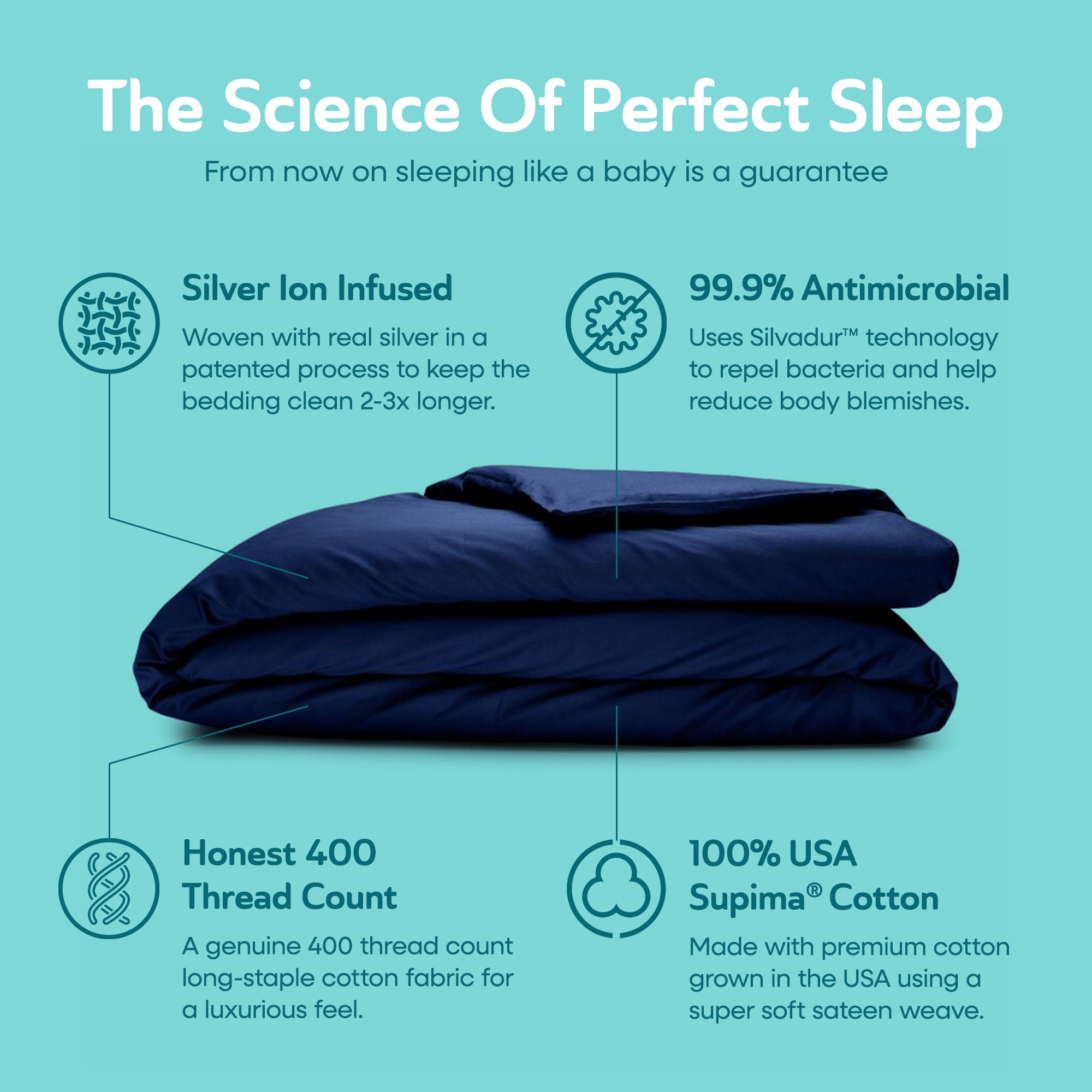 Sleepgram Supima 400 Thread Count Cotton Duvet Cover with Travel Bag, King, Blue