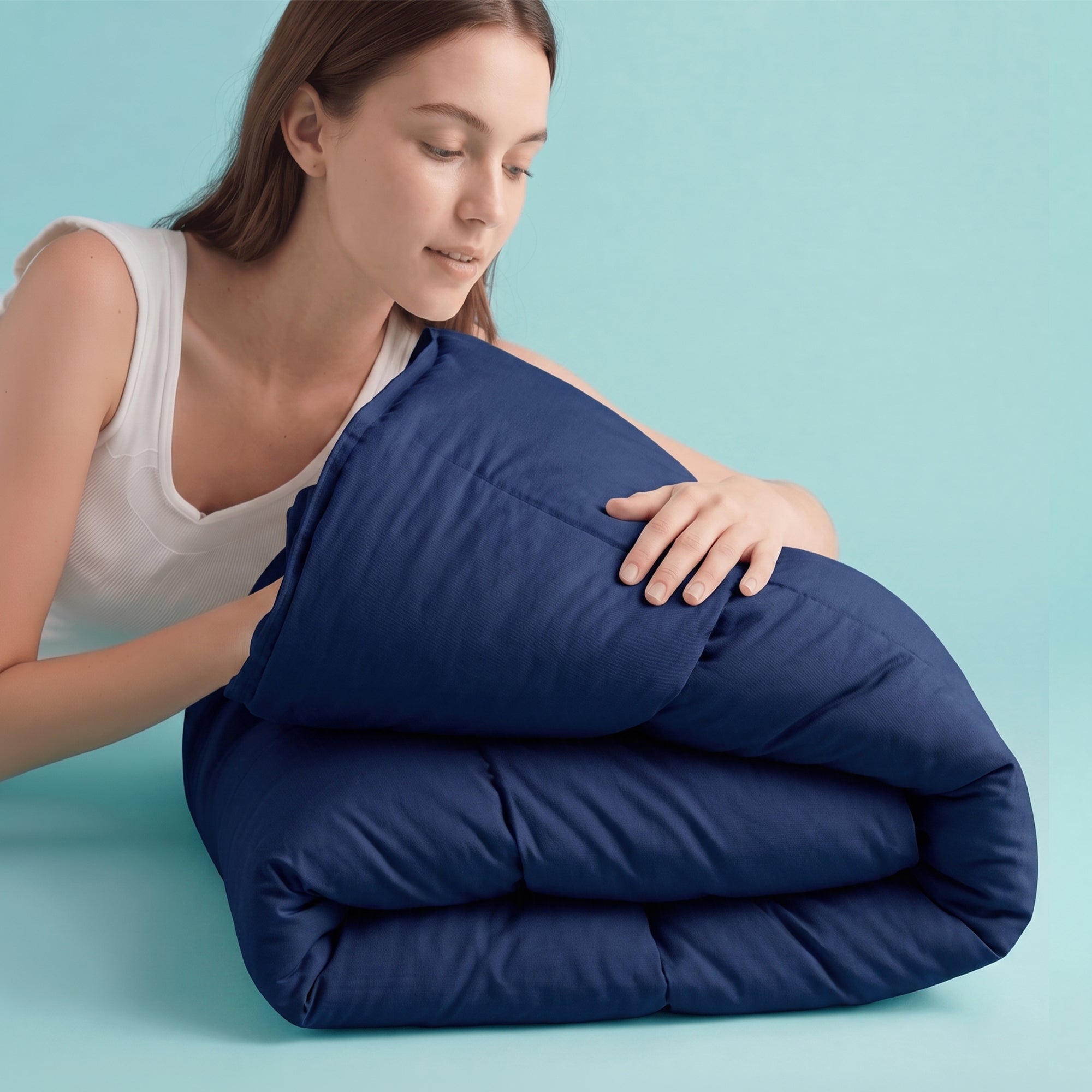 Sleepgram Supima 400 Thread Count Cotton Duvet Cover with Travel Bag, King, Blue - VMInnovations