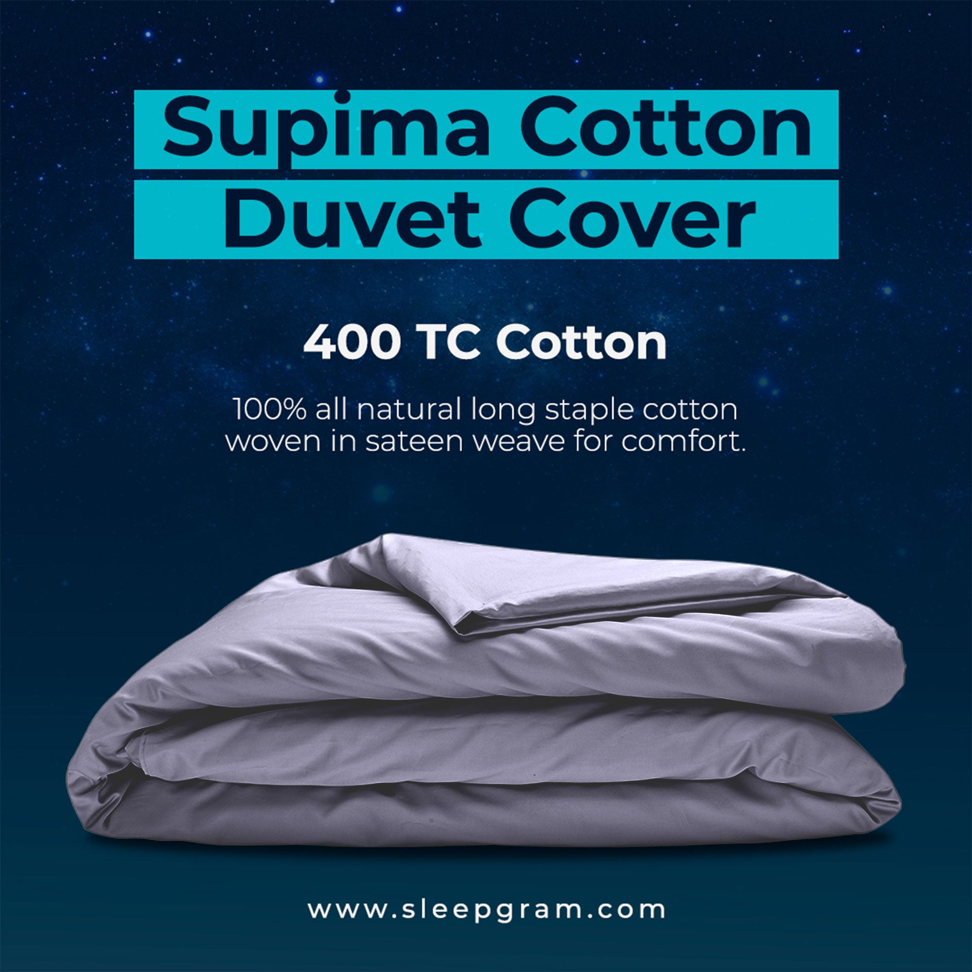Sleepgram =400 Thread Count Cotton Duvet Cover & Bag, Queen, Grey (Open Box) - VMInnovations