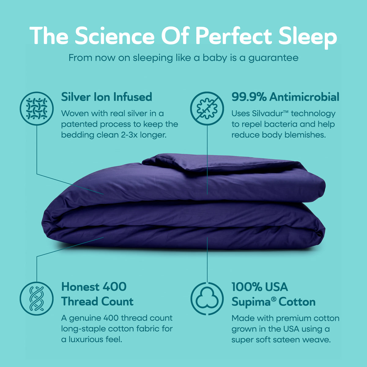 Sleepgram Supima 400 Thread Count Cotton Duvet Cover w/ Travel Bag, King, Violet