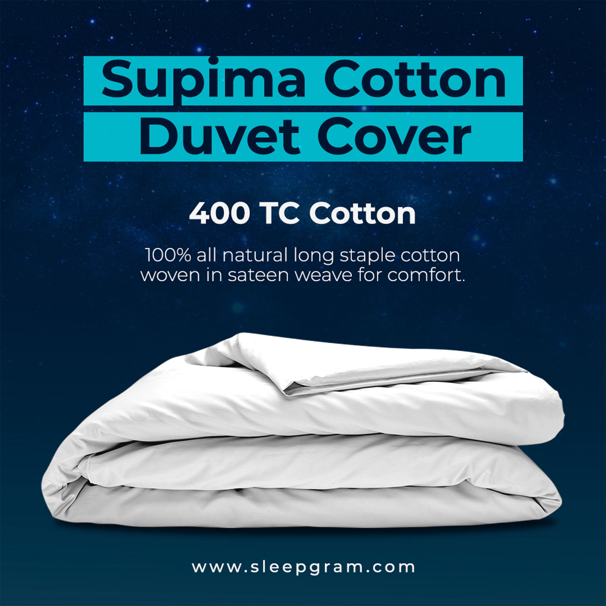 Sleepgram Supima 400 Thread Count Cotton Duvet Cover and Travel Bag, King, White - VMInnovations