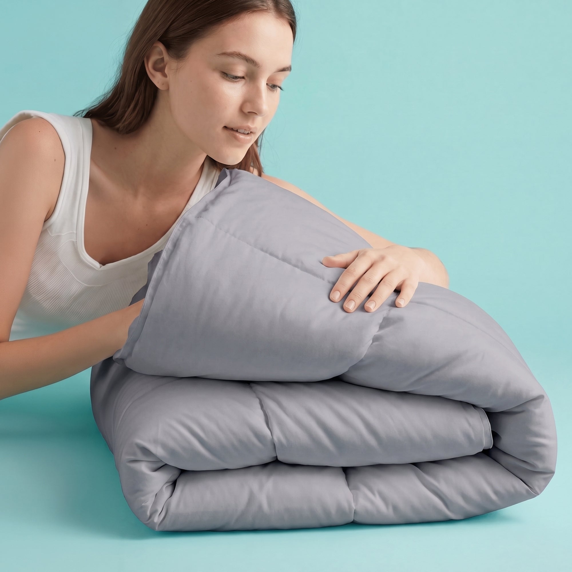 Sleepgram Supima 400 Thread Count Cotton Duvet Cover and Travel Bag, Queen, Grey - VMInnovations