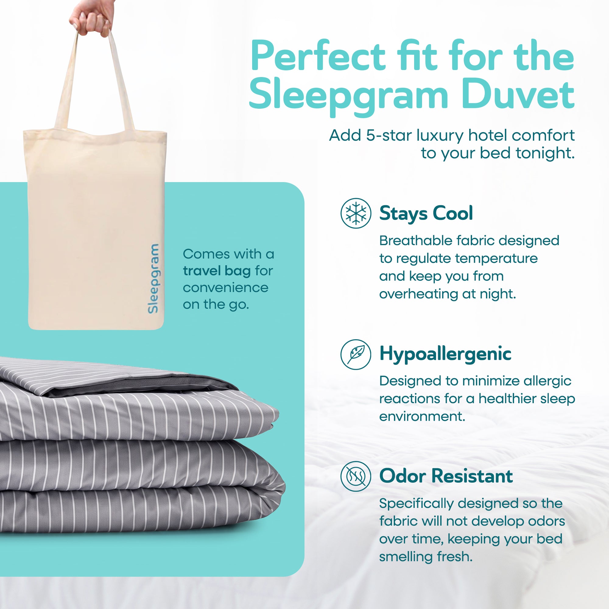 Sleepgram Supima 400 Thread Count Cotton Duvet Cover and Travel Bag, Queen, Grey - VMInnovations