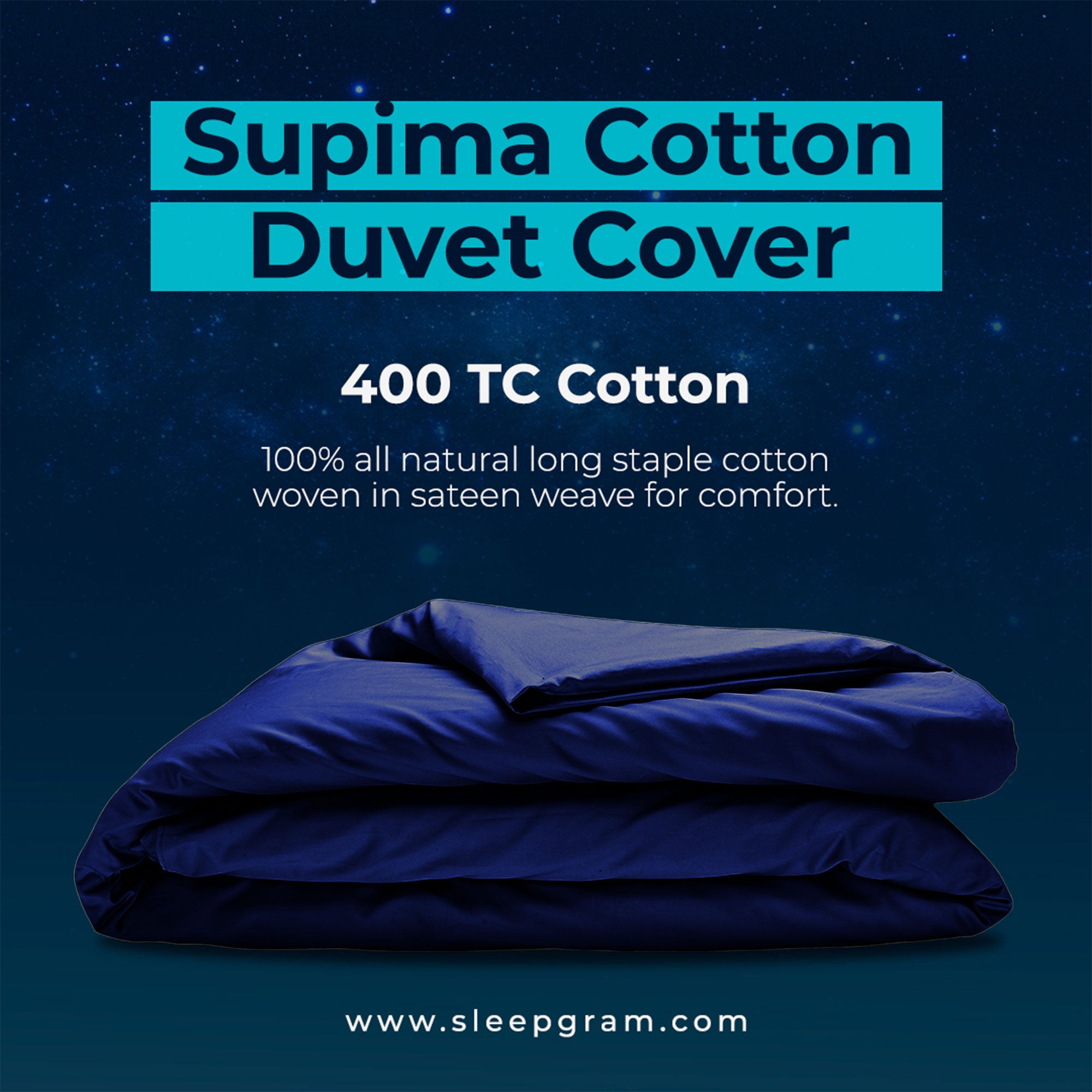 Sleepgram Supima 400 Thread Count Cotton Duvet Cover with Travel Bag, (Open Box)