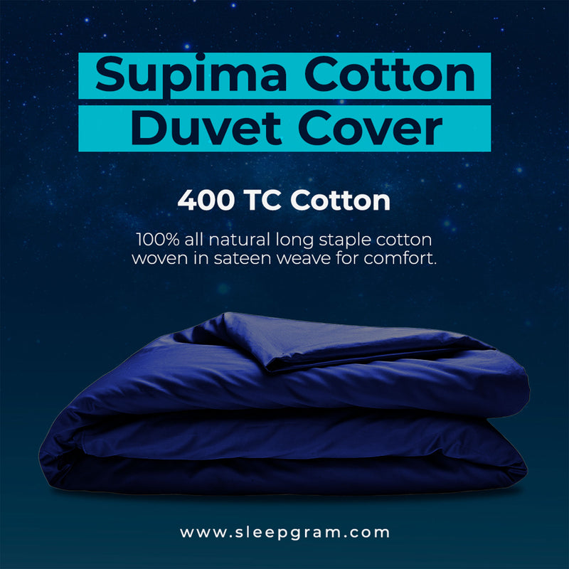 Sleepgram Supima 400 Thread Count Cotton Duvet Cover with Travel Bag, King, Blue