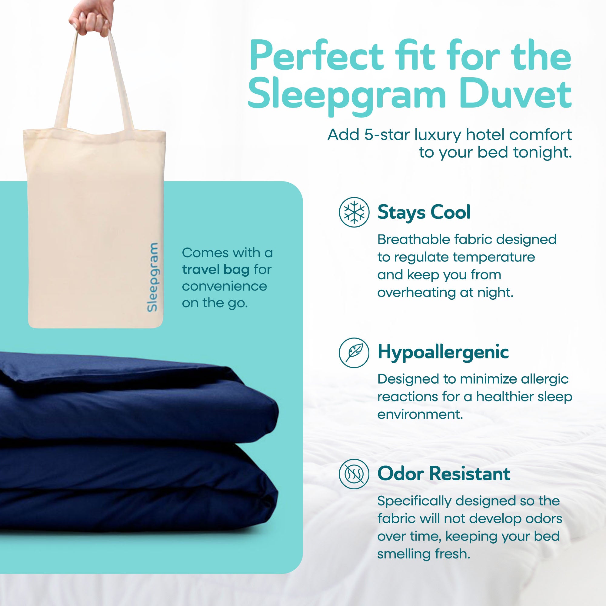 Sleepgram Supima 400 Thread Count Cotton Duvet Cover w/ Travel Bag, Twin, Blue - VMInnovations