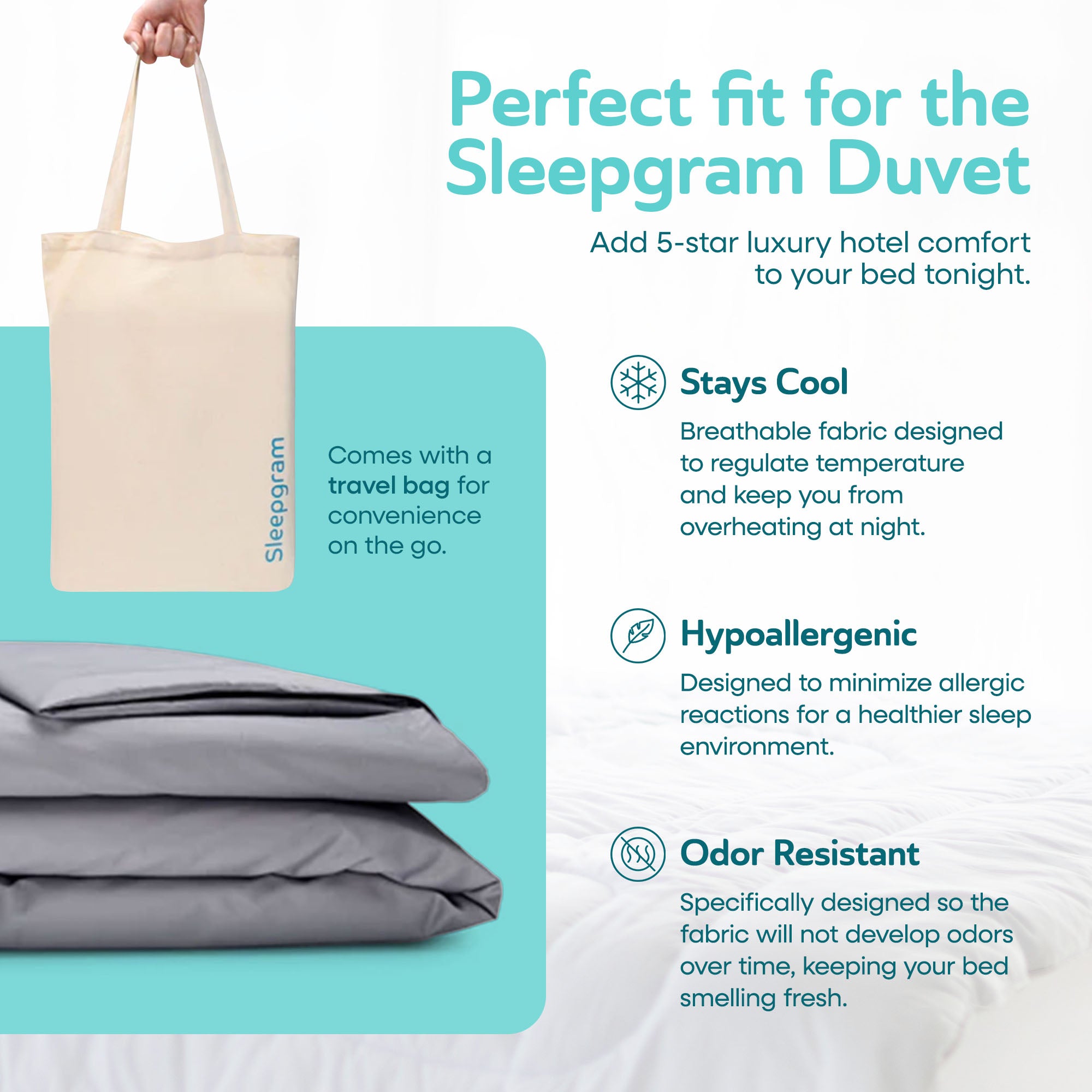 Sleepgram Supima 400 Thread Count Cotton Duvet Cover with Travel Bag, Twin, Grey - VMInnovations