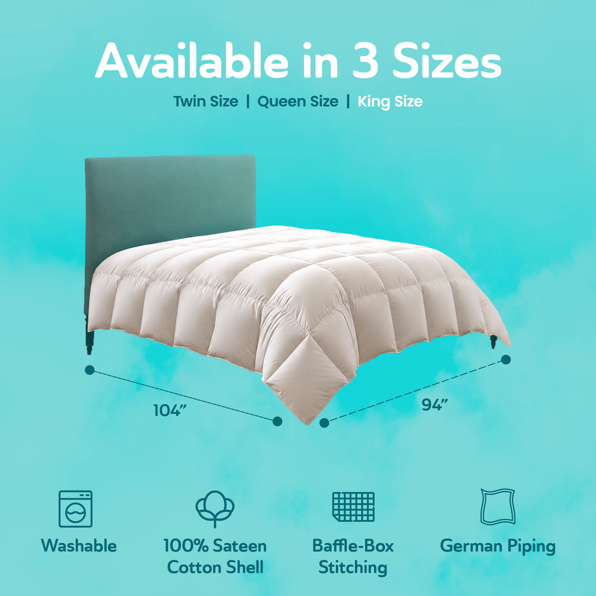 Sleepgram King Sized Pre Shrunk Lightweight Embroidered Cotton Comforter, White