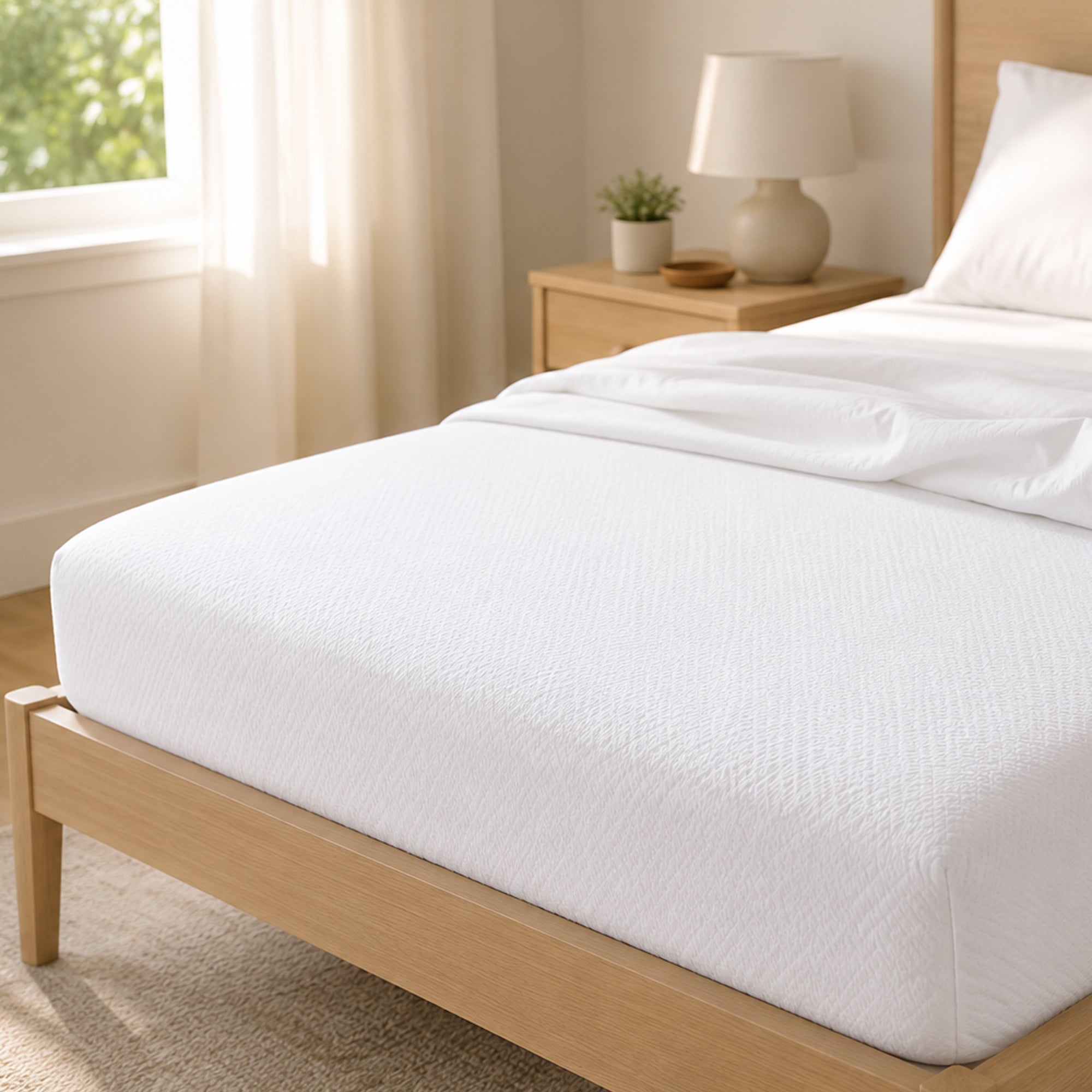 Sleepgram Breathable Sweat Proof Cotton Cover Mattress Protector, Twin, White