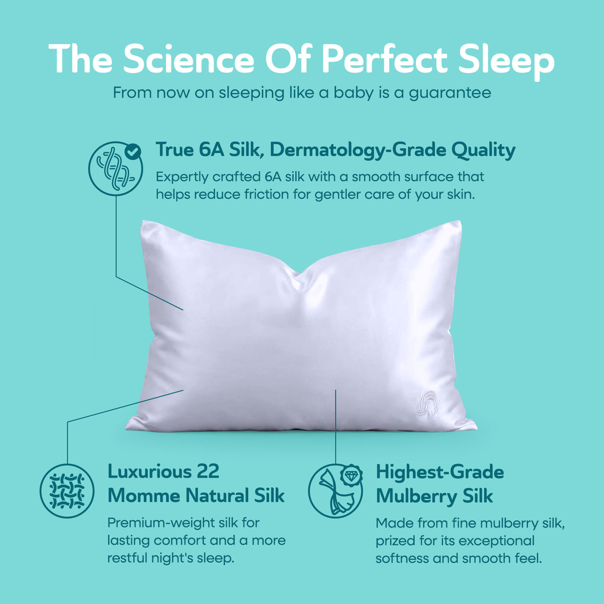 Sleepgram Queen Standard Size Breathable Cooling 6A Silk Pillowcase, Grey Stone