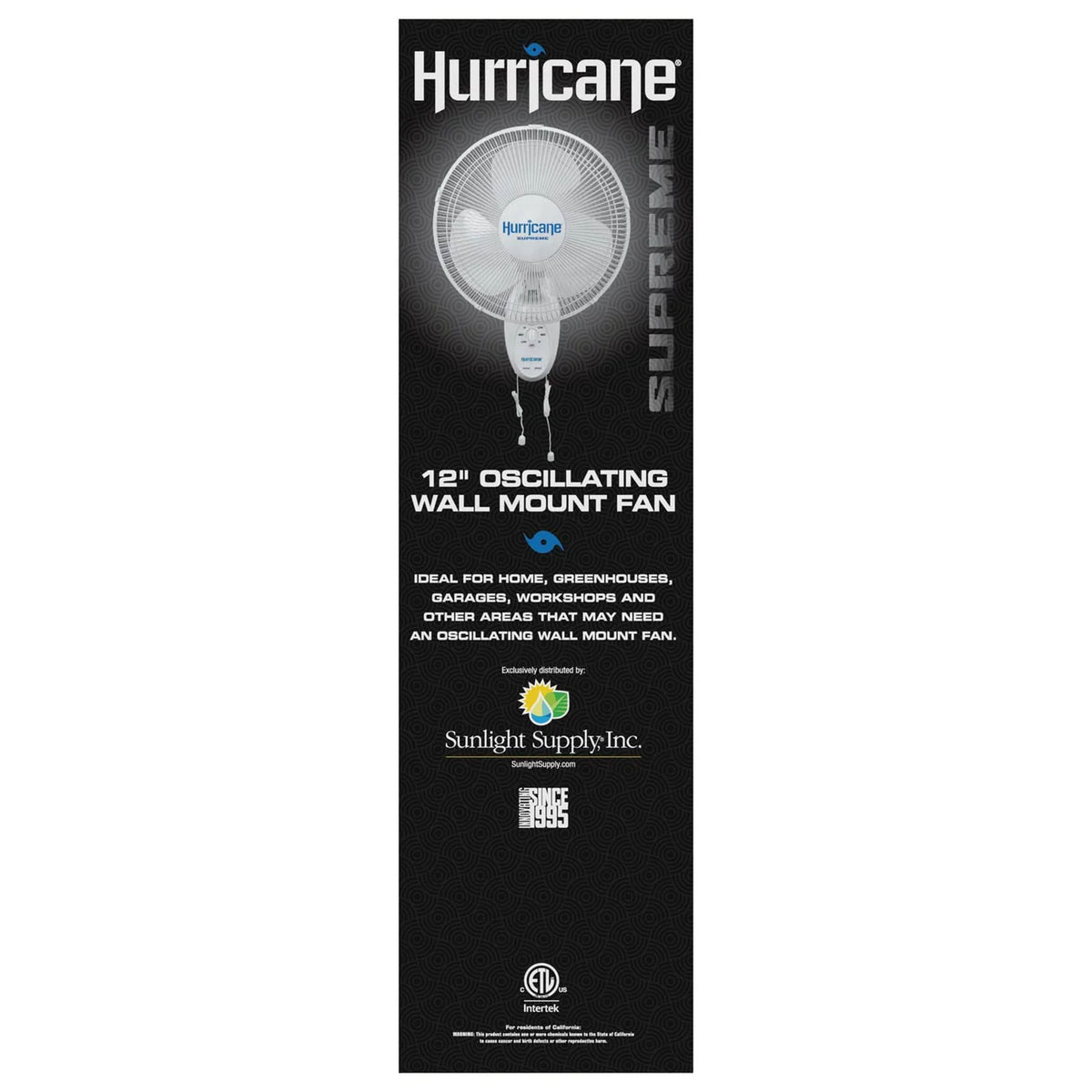 Hurricane Supreme 12" Oscillating 3 Speed Portable WallMount Fan White(Open Box)