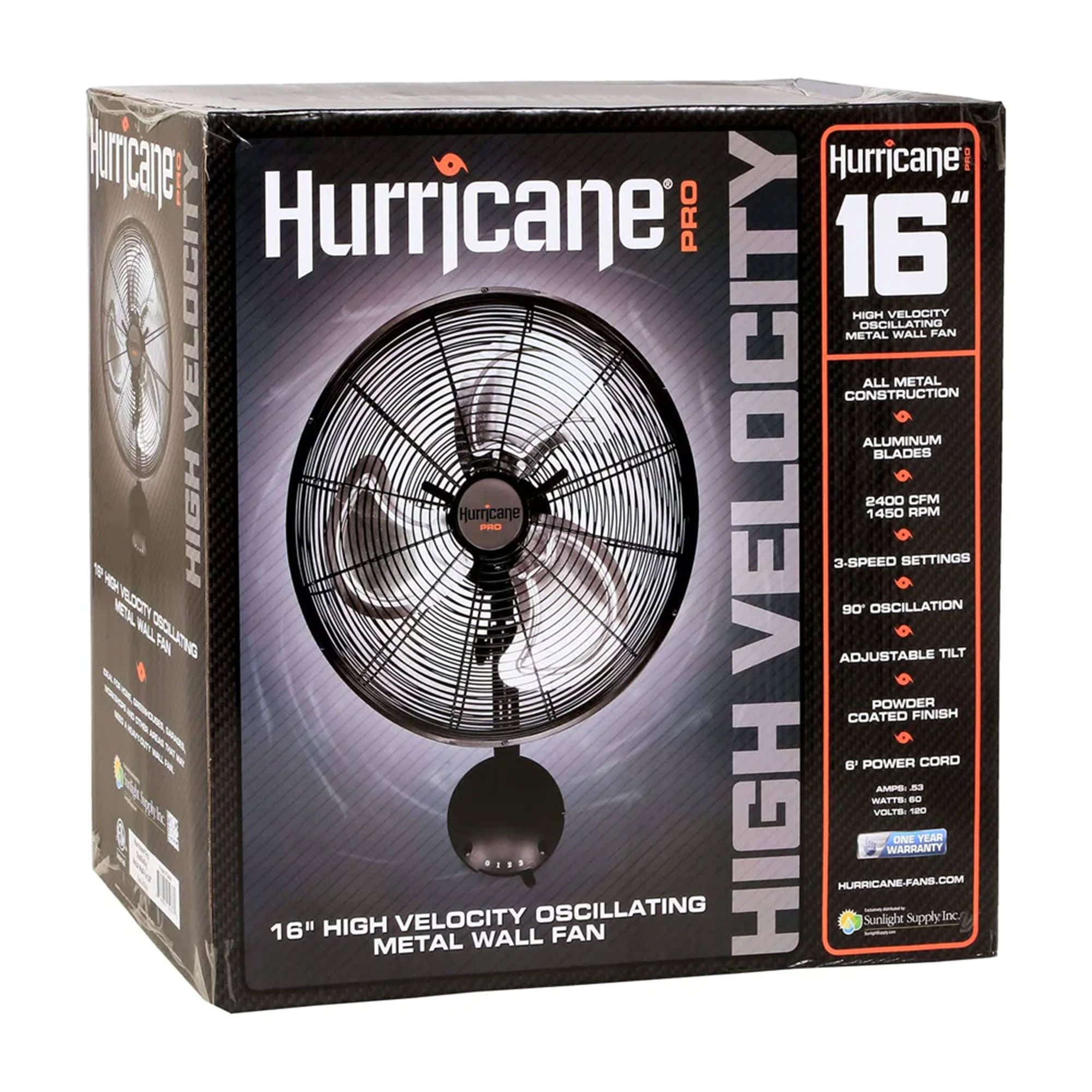 Hurricane 16" Pro High Velocity Oscillating Metal Wall Mount Fan,Black(Open Box) - VMInnovations