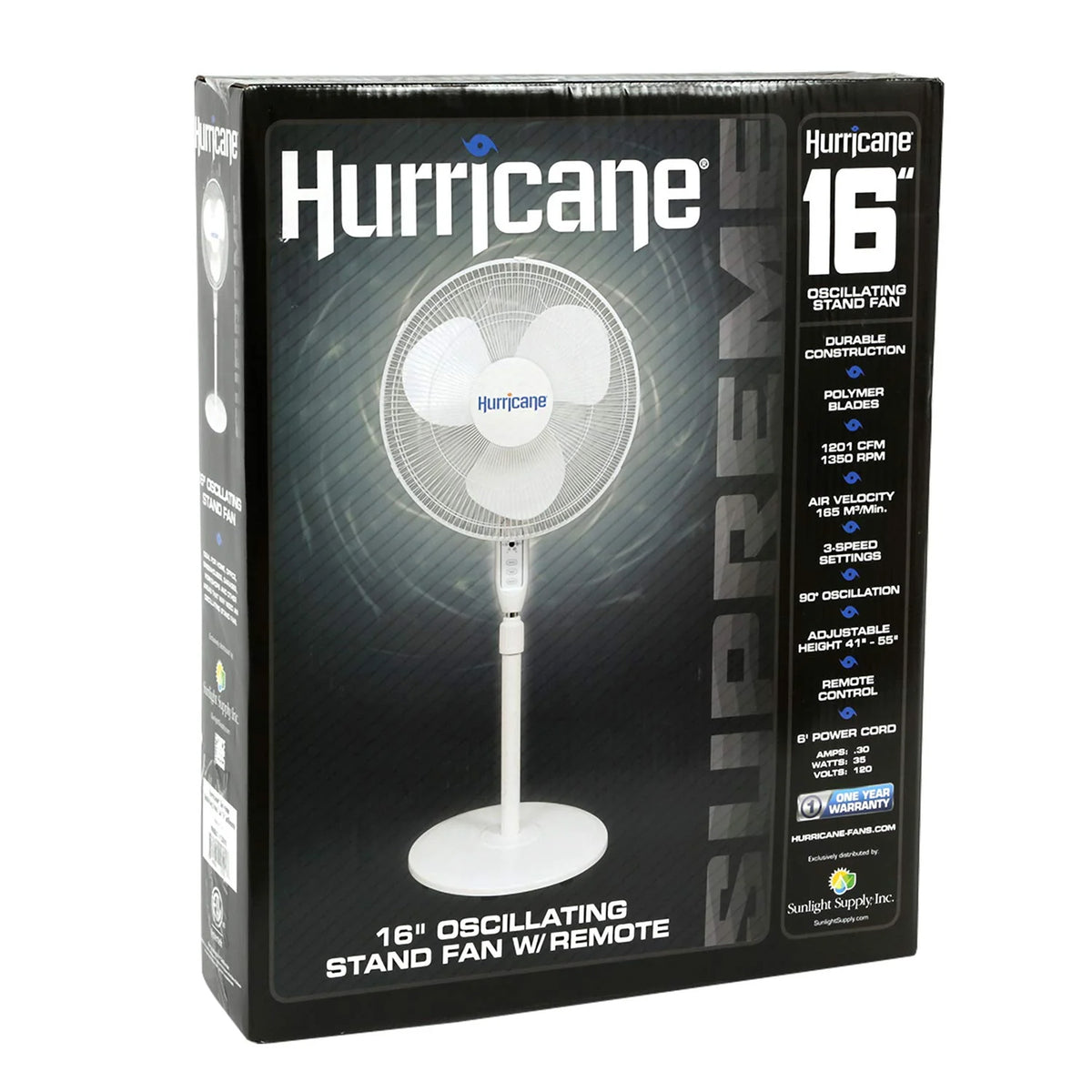 Hurricane Supreme 16" 3 Speed Oscillating Pedestal Fan w/Remote, White (Used)