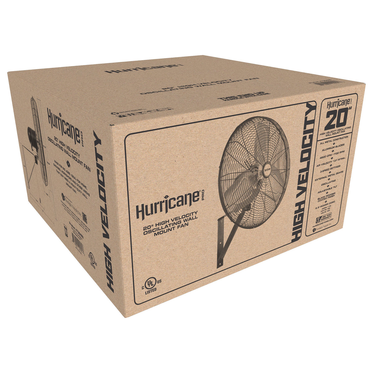Hurricane 20" Pro Classic Oscillating Wall Mount Fan, Black (Open Box) - VMInnovations