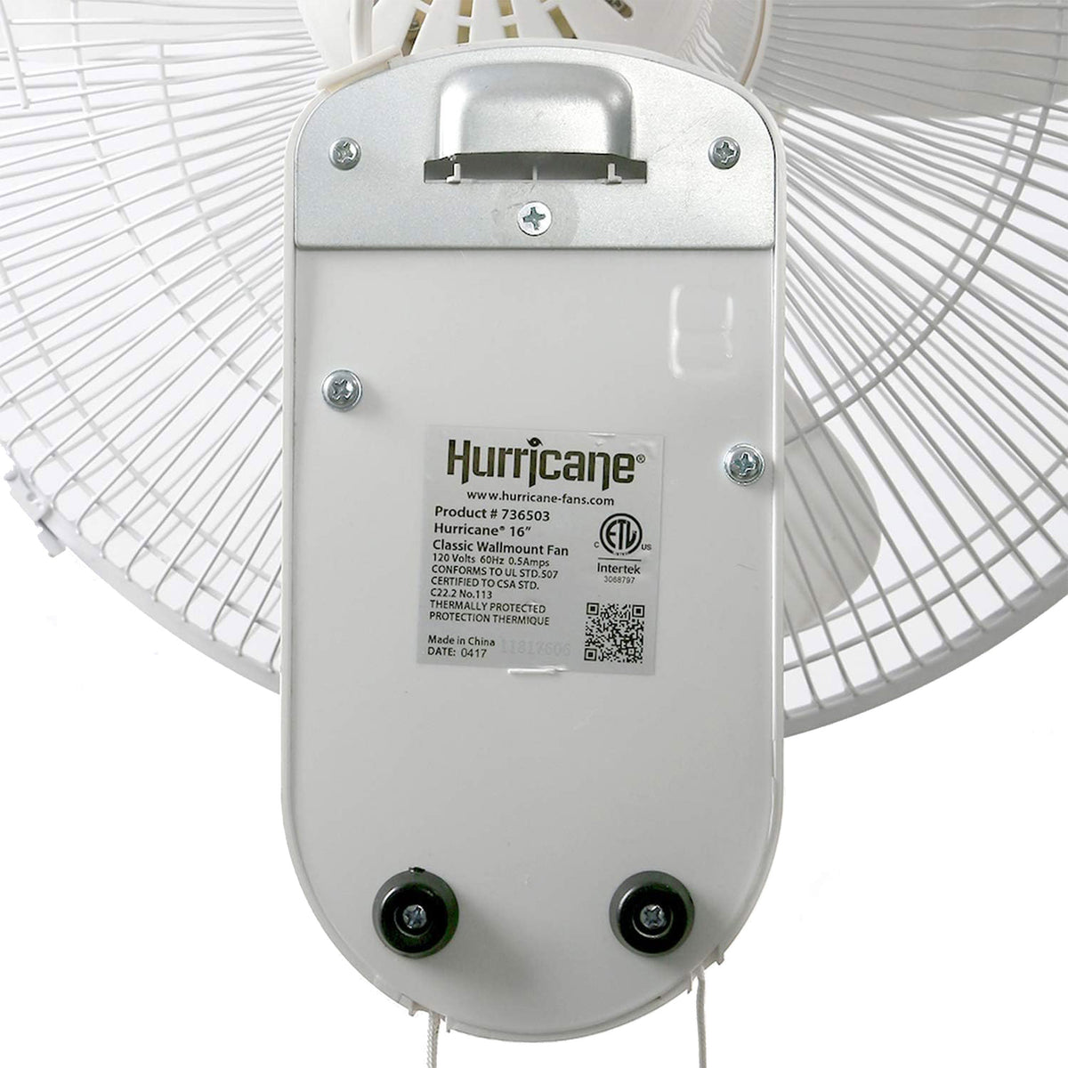 Hurricane 16" 90 Degree Oscillating 3 Speed Wall Mounted Fan, White(Open Box)