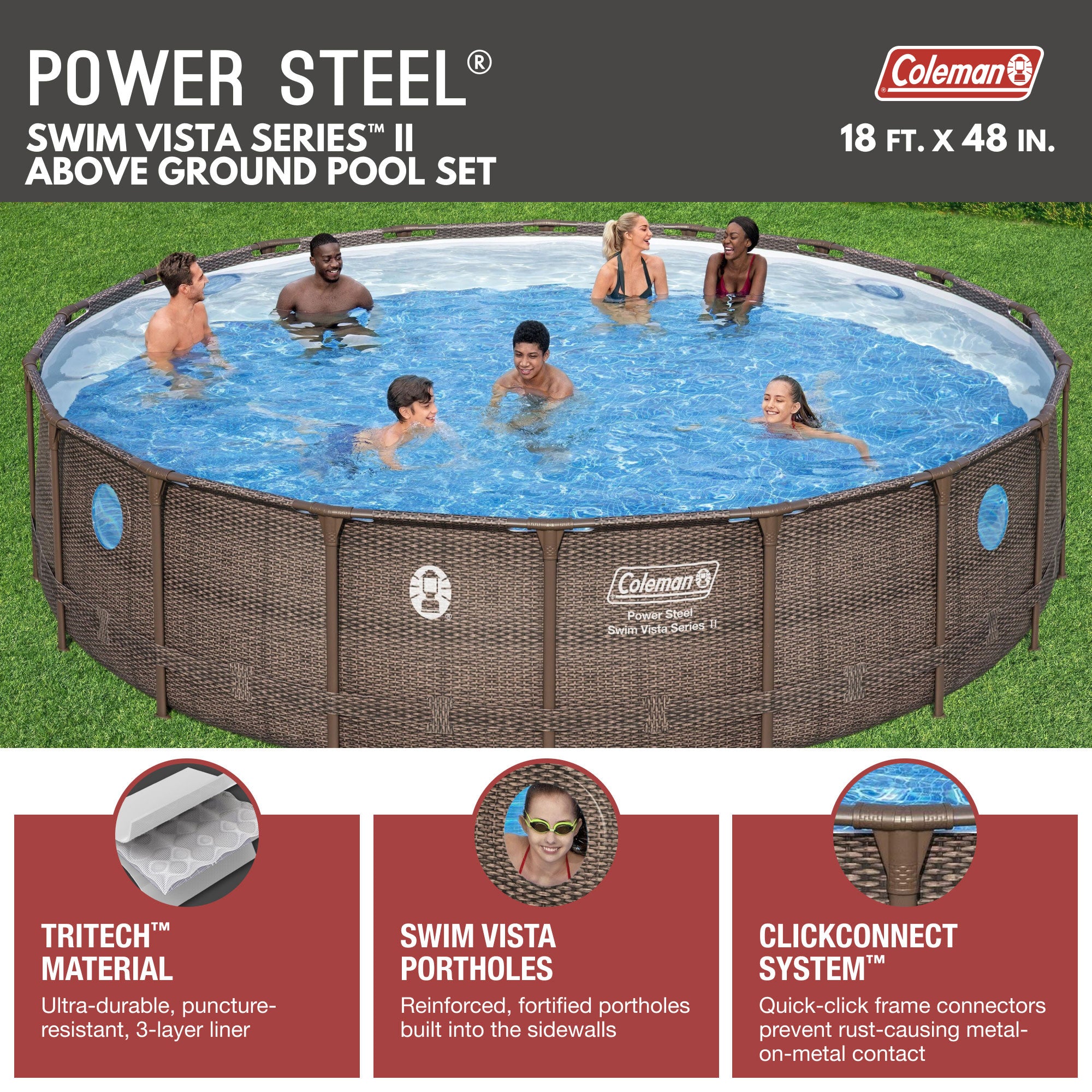 Coleman Power Steel Swim Vista 18' x 48" Above Ground Swimming Pool Set (Used) - VMInnovations