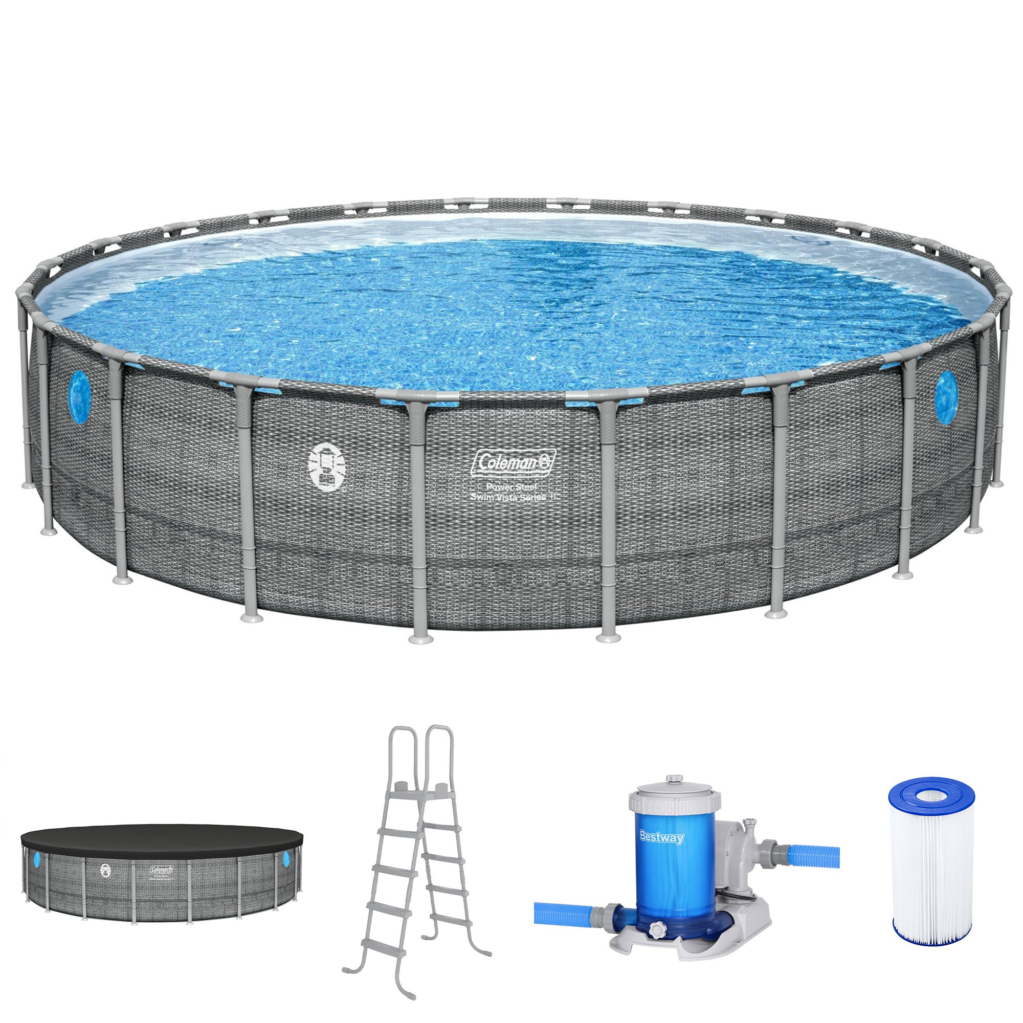 Coleman Power Steel 22' x 52" Frame Above Ground Swimming Pool, Gray (Open Box) - VMInnovations