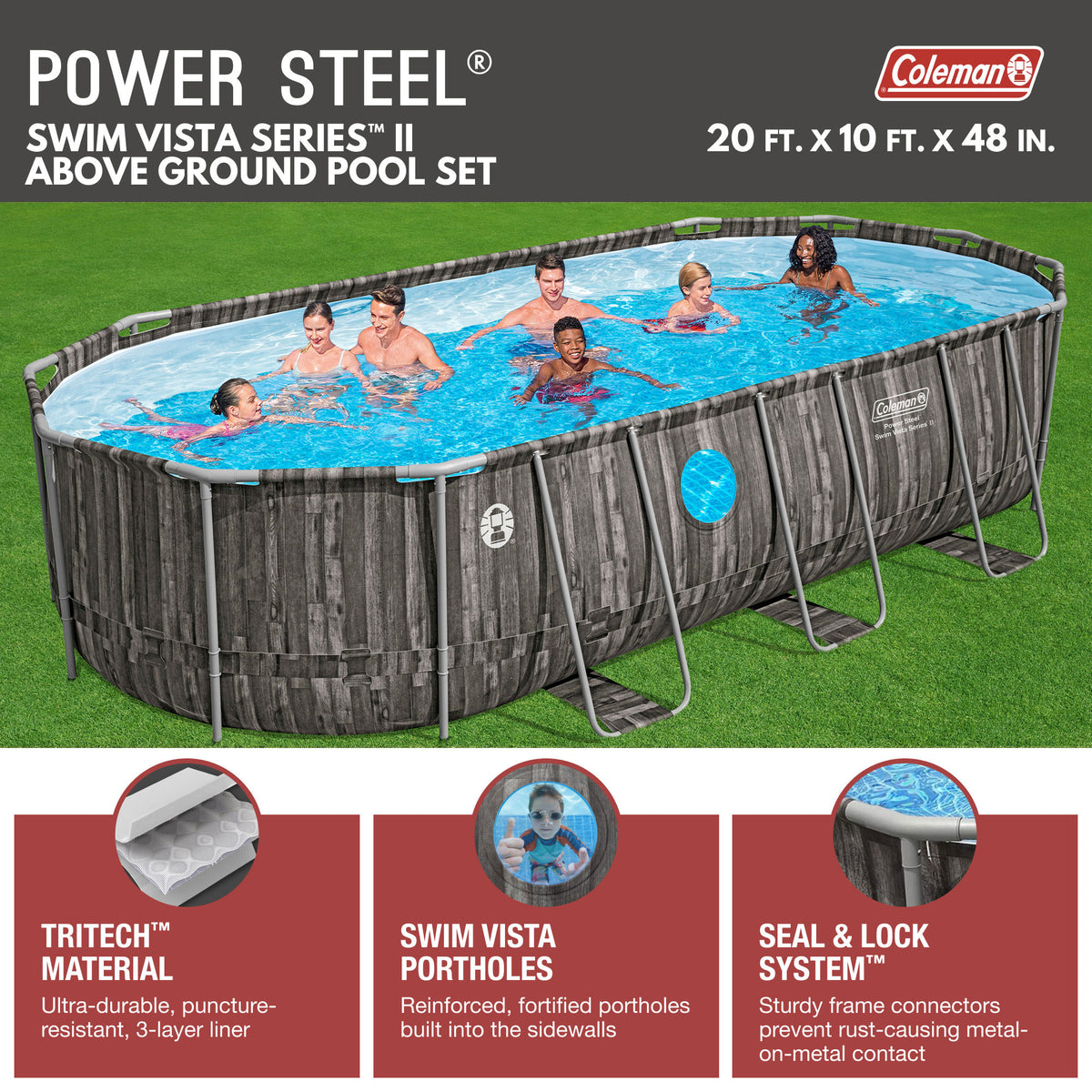 Coleman Power Steel Swim Vista 20' x 48" Above Ground Swimming Pool Set (Used)