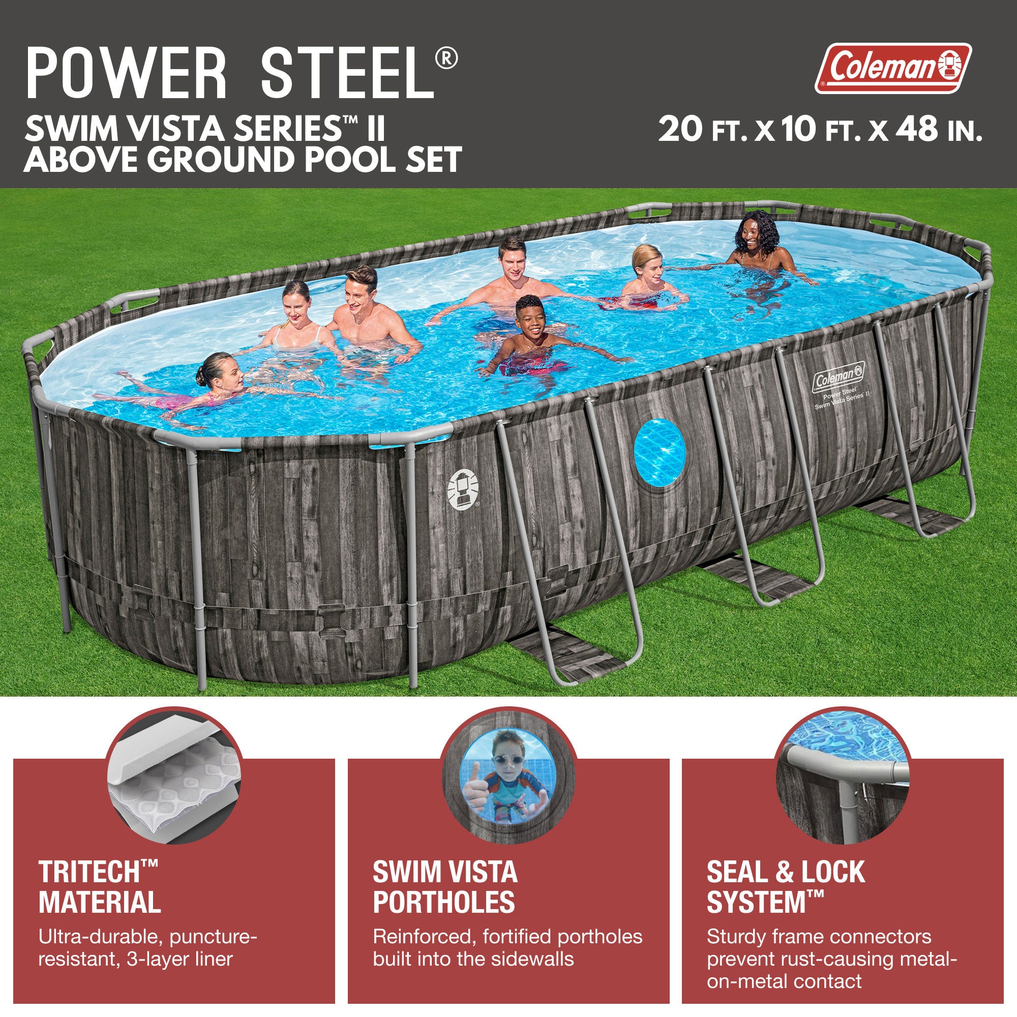 Coleman Power Steel Swim Vista 20' x 48" Above Ground Swimming Pool Set (Used)