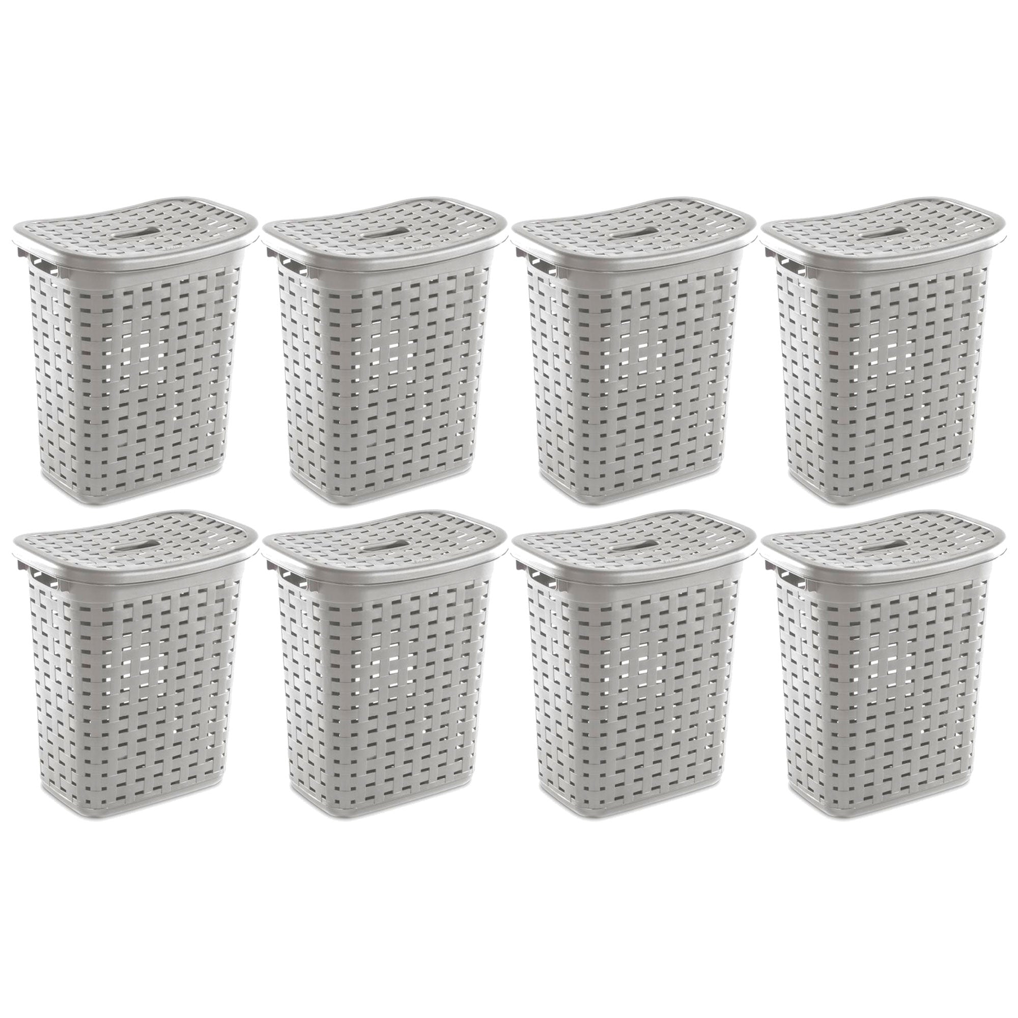 Sterilite Plastic Weave Laundry Hamper Slim Clothes Lidded Basket, Gray, 8-Pack - VMInnovations