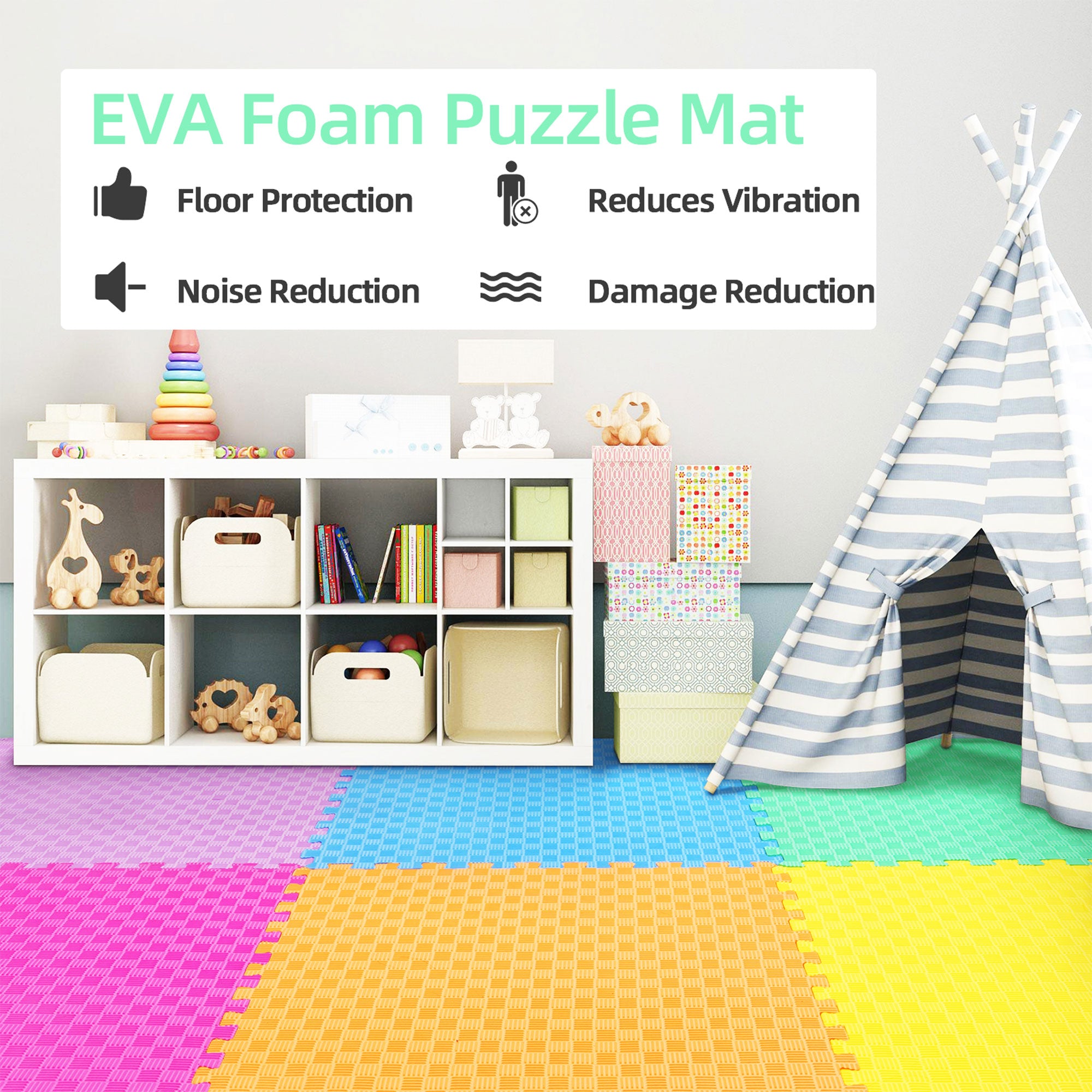 BalanceFrom 24 Sq Ft Interlocking EVA Foam Exercise Mat Tiles, Multi (Used) - VMInnovations