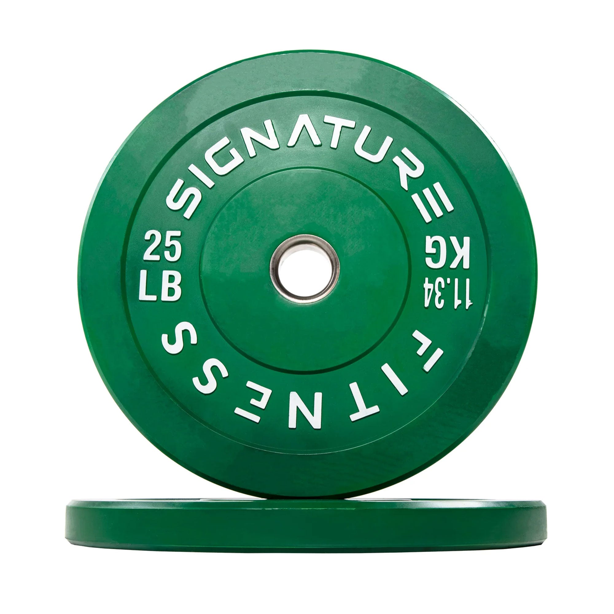Signature Fitness 25 Pound Color Coded Olympic Bumper Plate Weight Plate, Pair