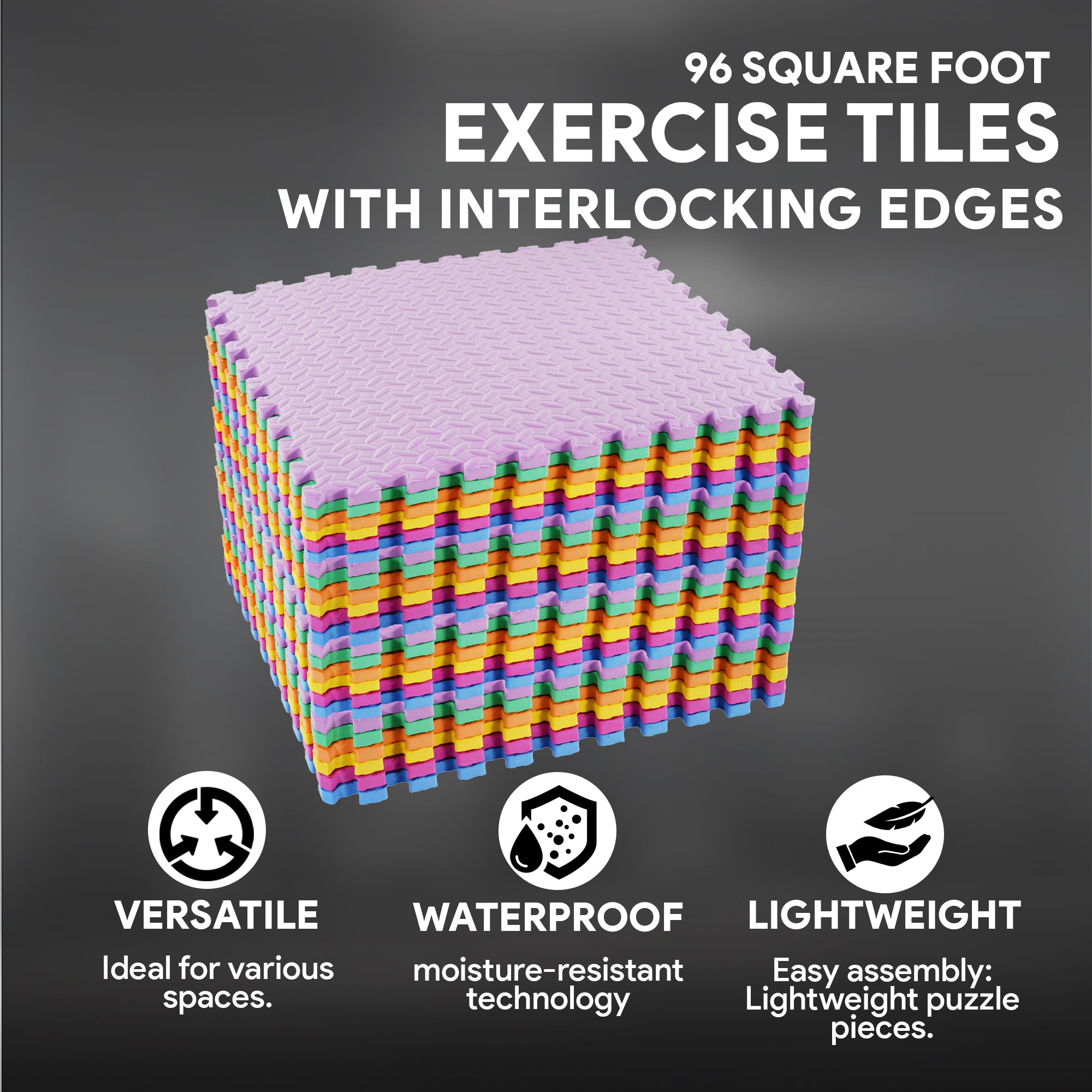 BalanceFrom 96 Sq Ft Interlocking EVA Foam Exercise Mat Tiles, Multi (Used) - VMInnovations