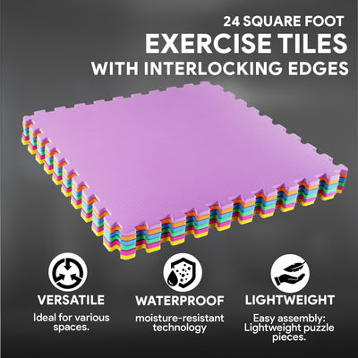 BalanceFrom 24 Sq Ft Interlocking EVA Foam Exercise Mat Tiles, Multi (Open Box)